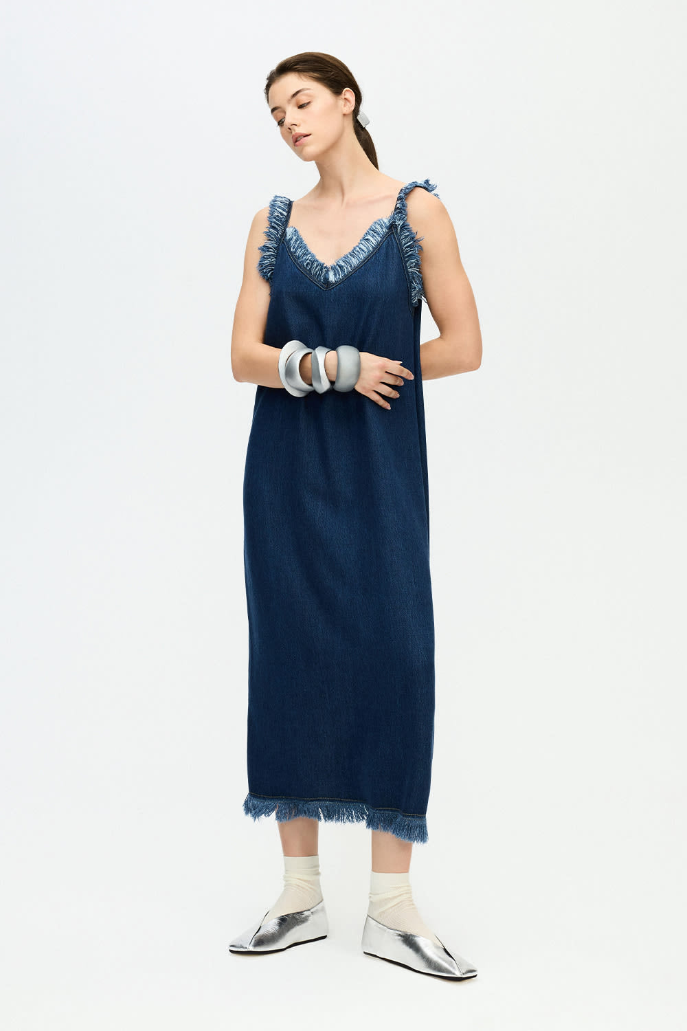 Denim Askılı Elbise - 5