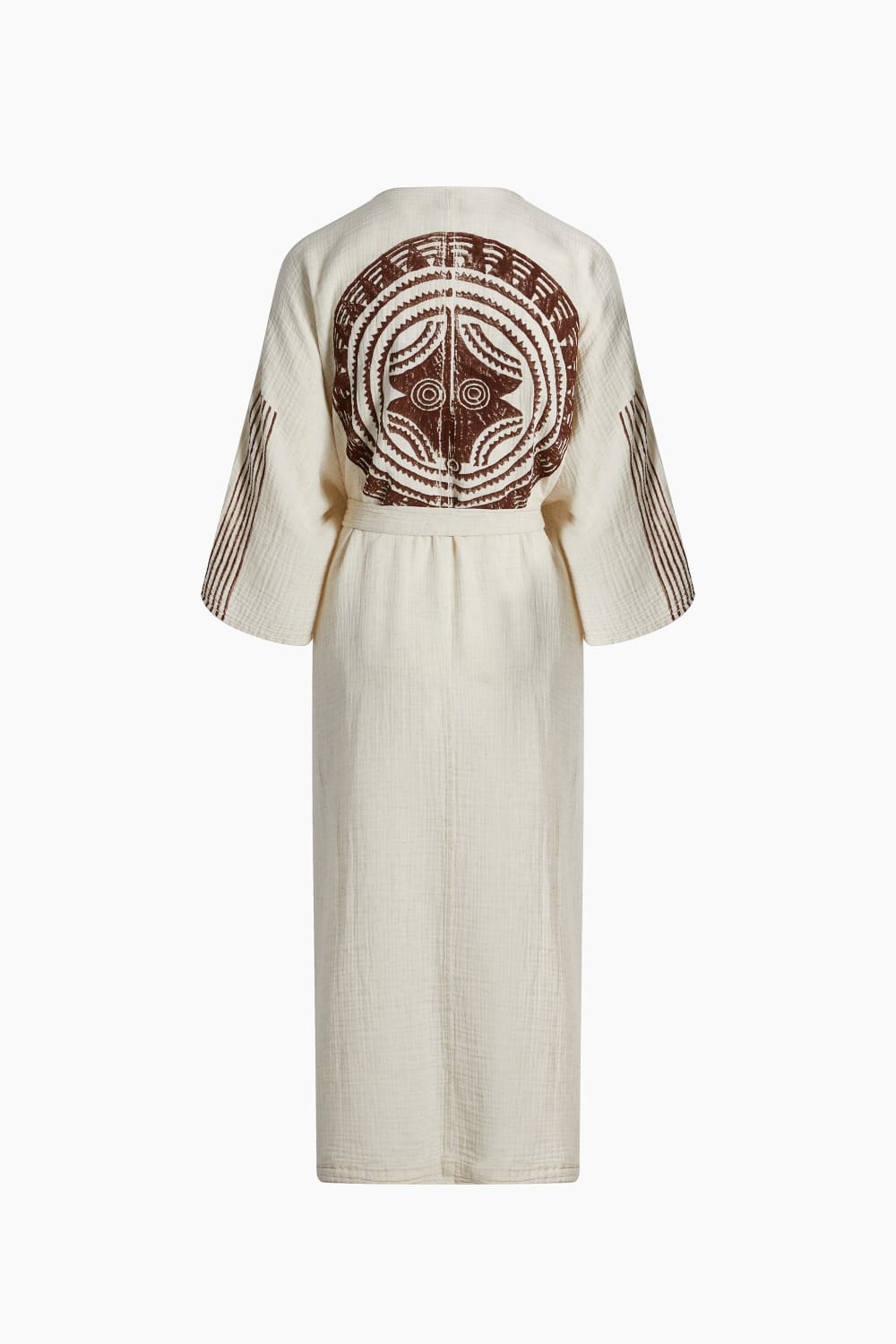 Crinkle Linen Kahverengi Baskılı Kimono - 3