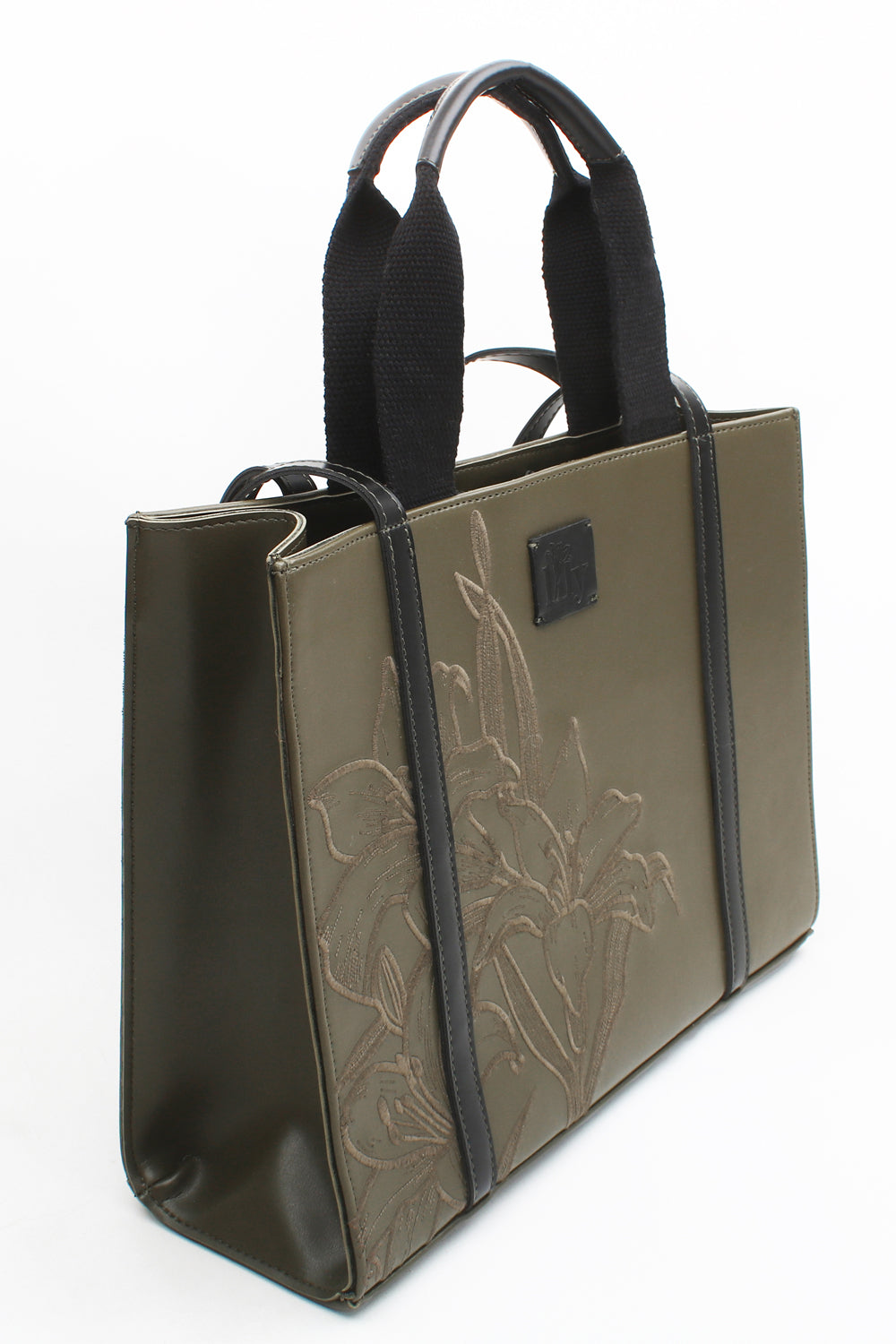 Embroidered Khaki Leather Tote - 4