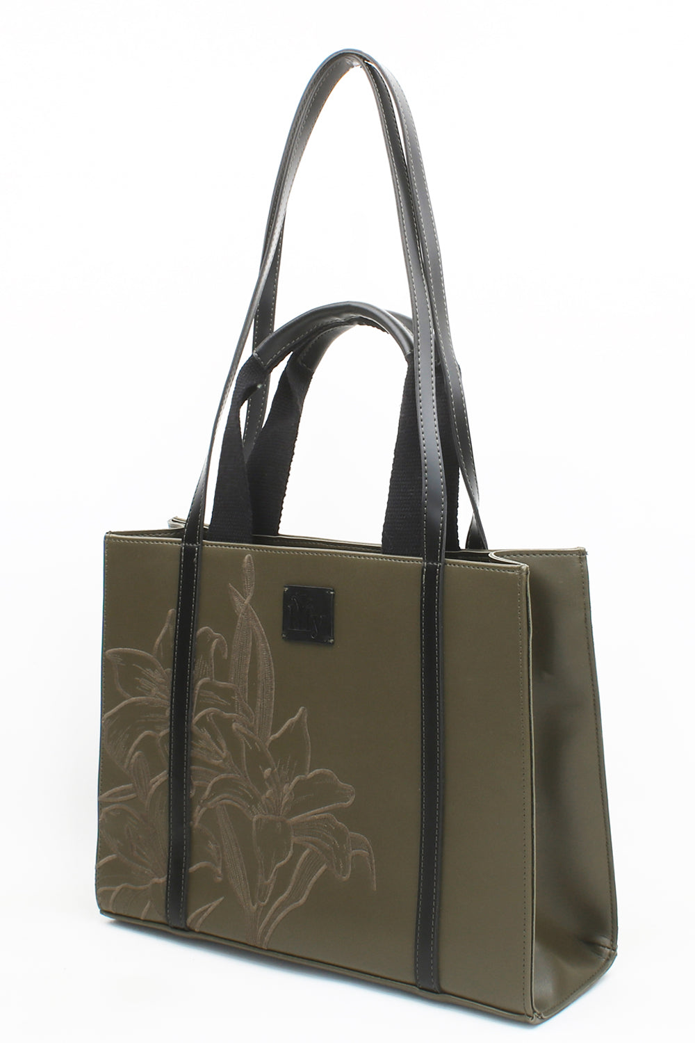 Embroidered Khaki Leather Tote - 5