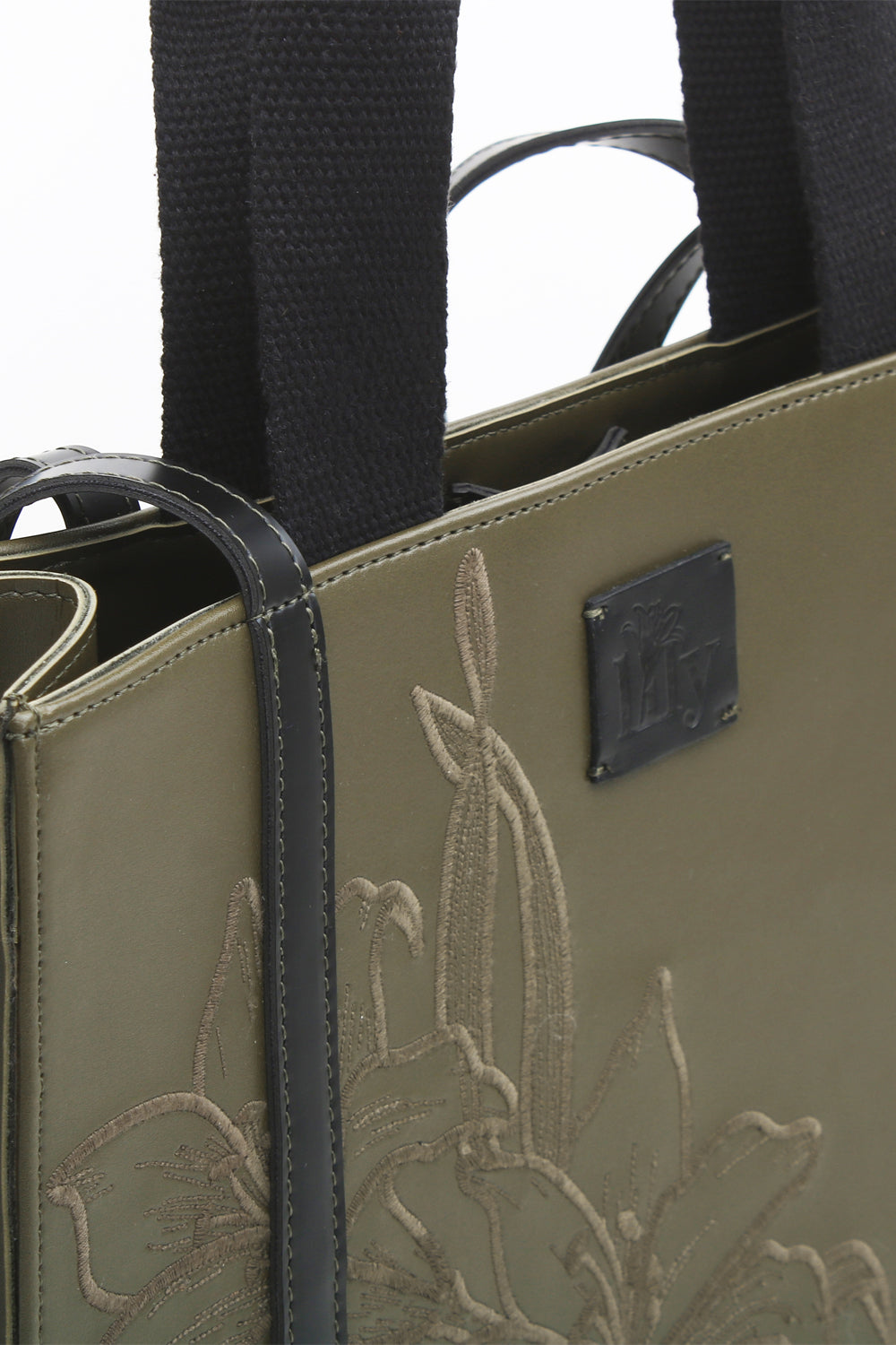 Embroidered Khaki Leather Tote - 7