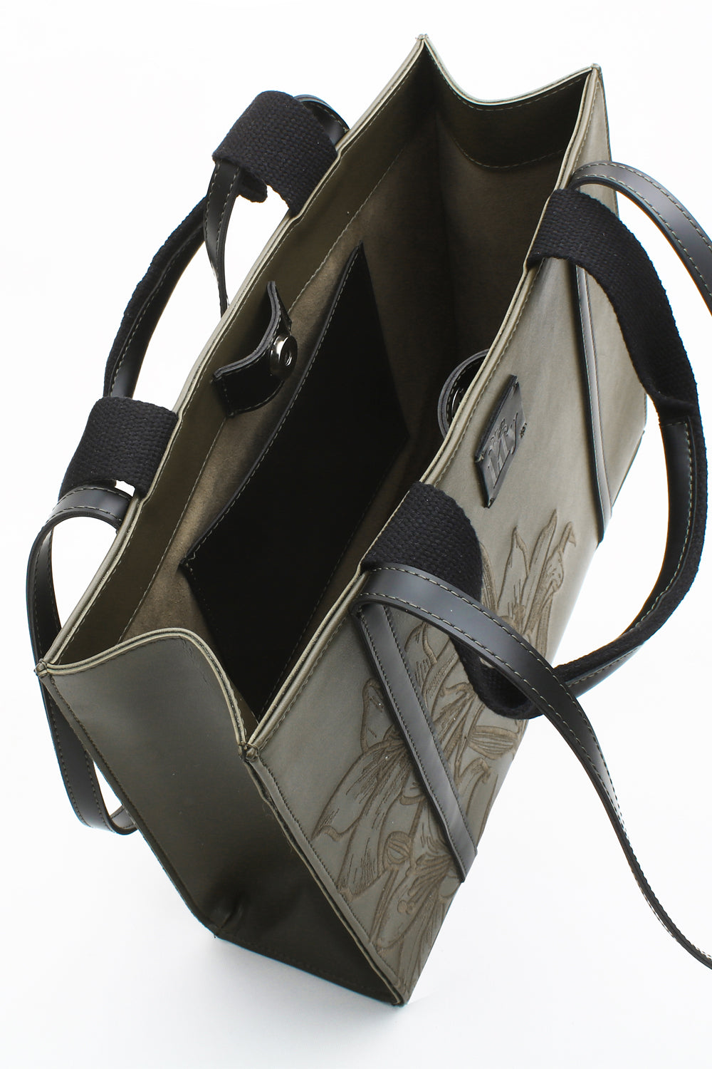 Embroidered Khaki Leather Tote - 8