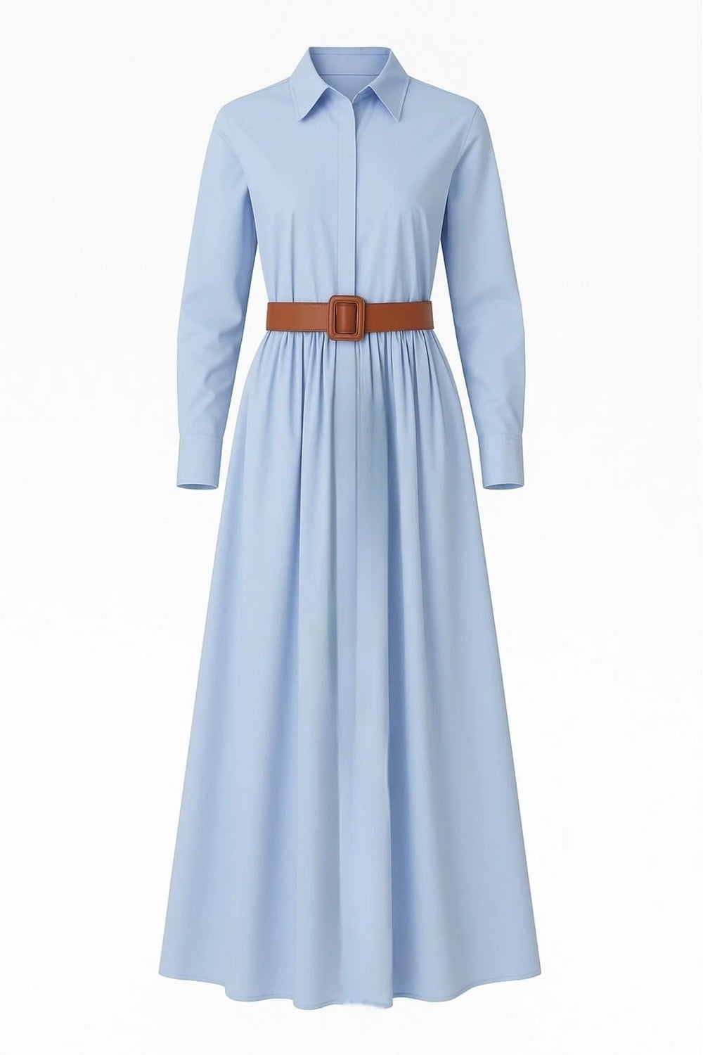 Mavi Poplin Maxi Boy Tam Daire Elbise - 1
