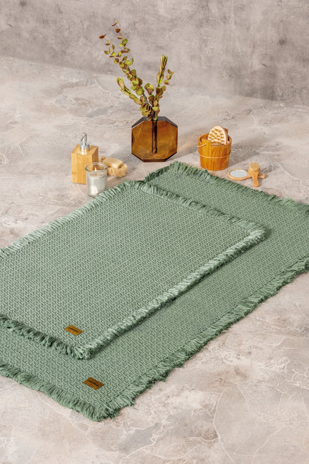 Bath Rug Set Yeşil 75x125 60x90 - 0