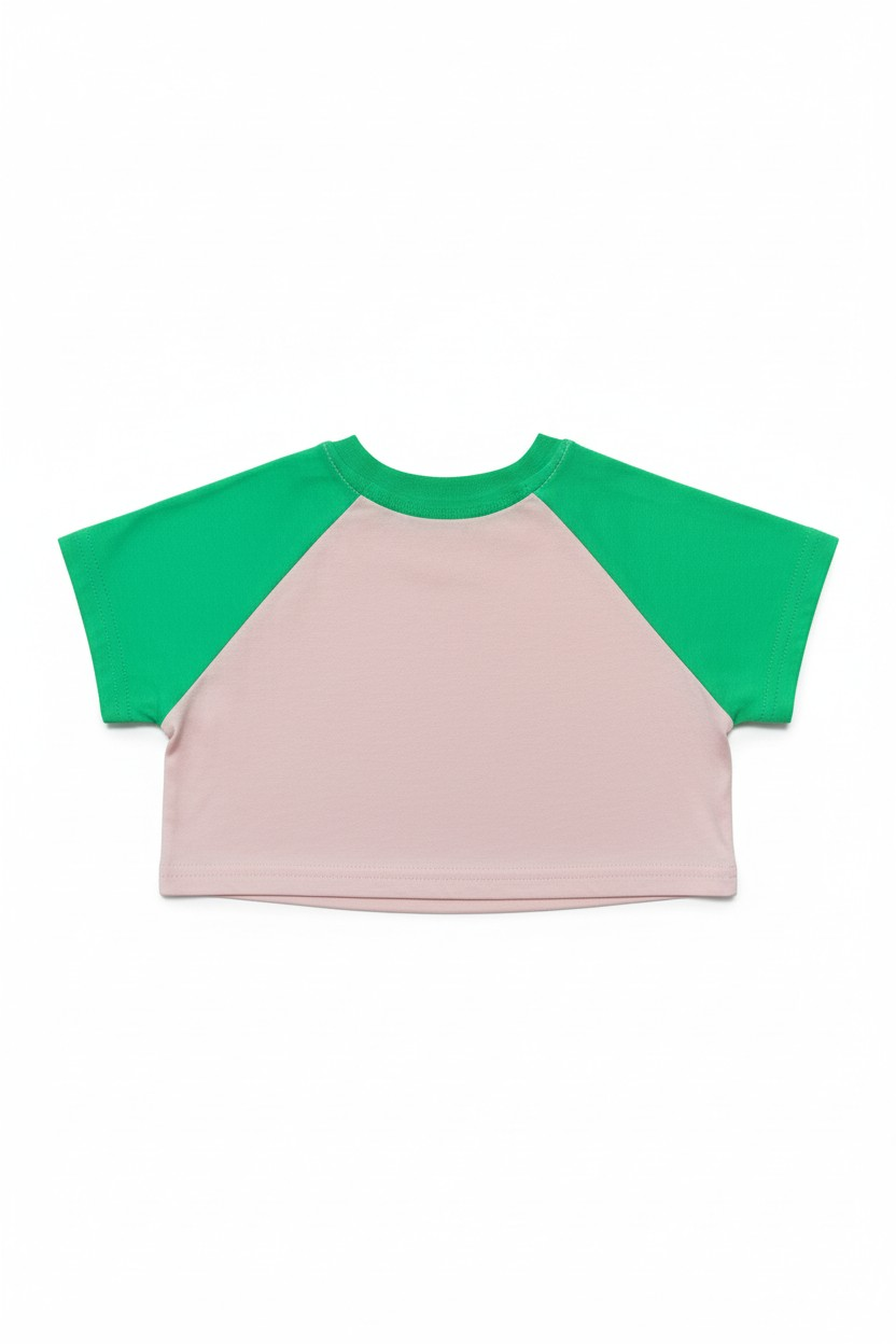 Jam Kontrast Detaylı Kız Çocuk Oversize Crop Tişört - 2