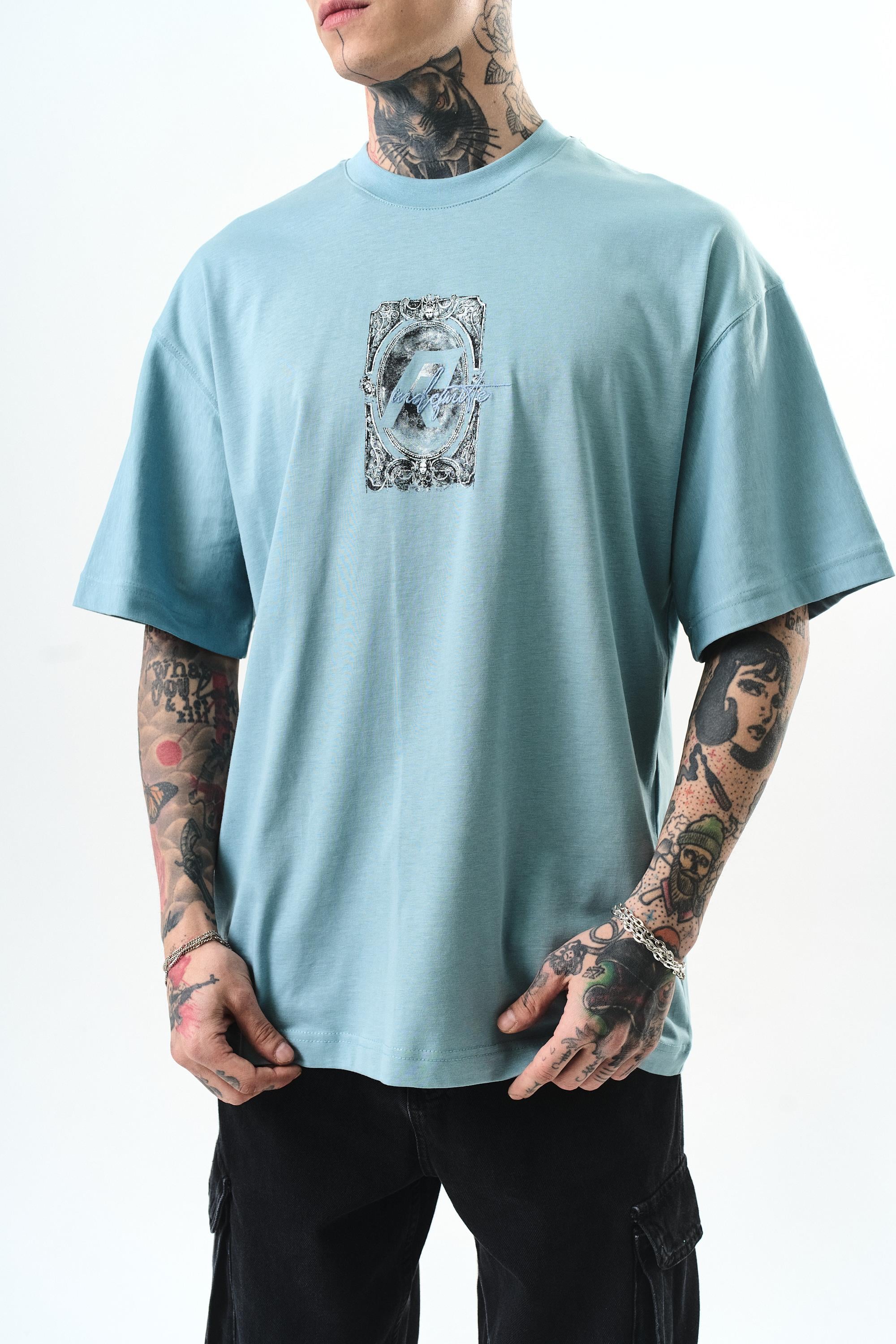 Indefinite Baskılı Oversize T-Shirt Bebe Mavi - 4
