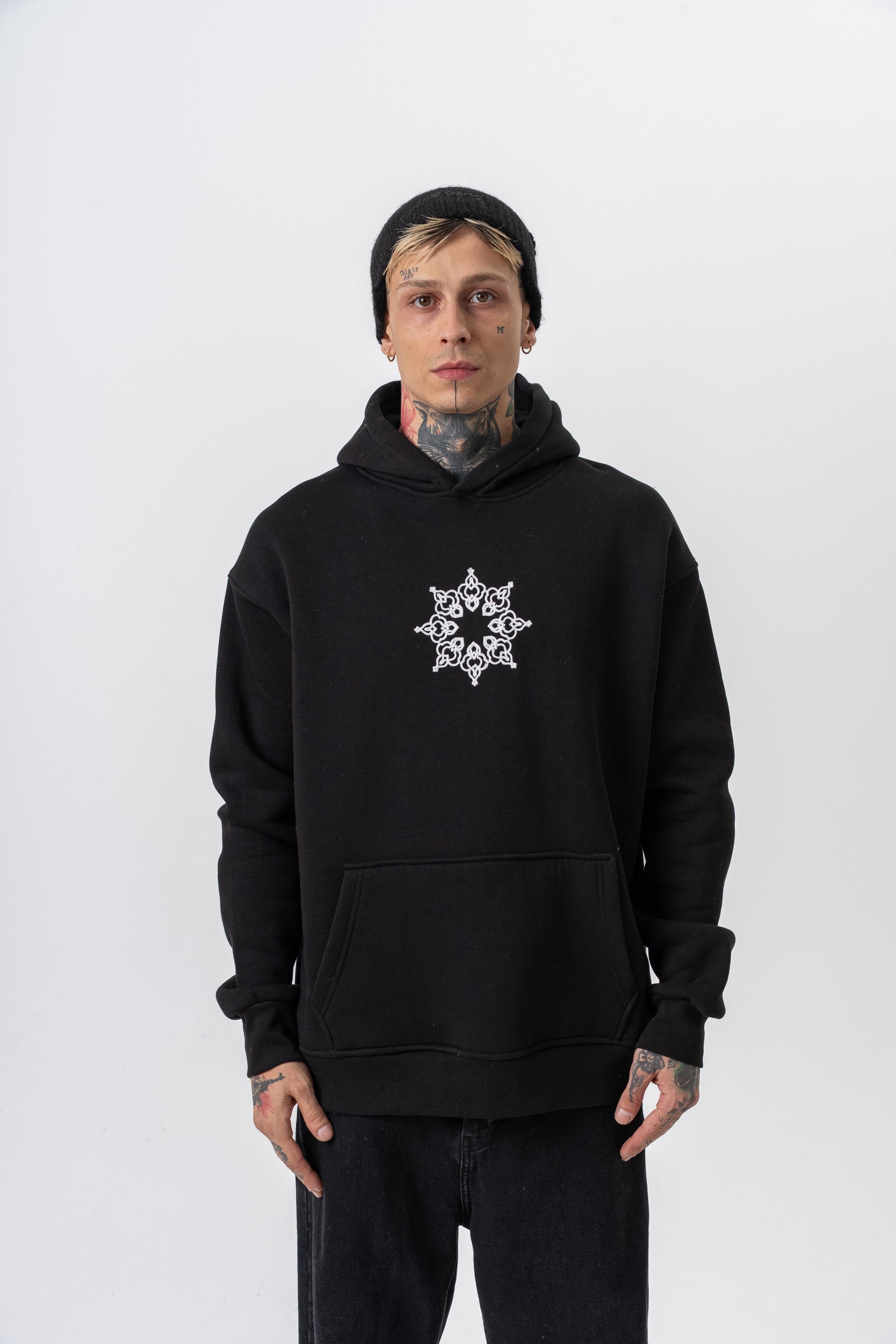 Erkek Itsbyzey Nakışlı Kapüşonlu Oversize Hoodie Siyah - 0