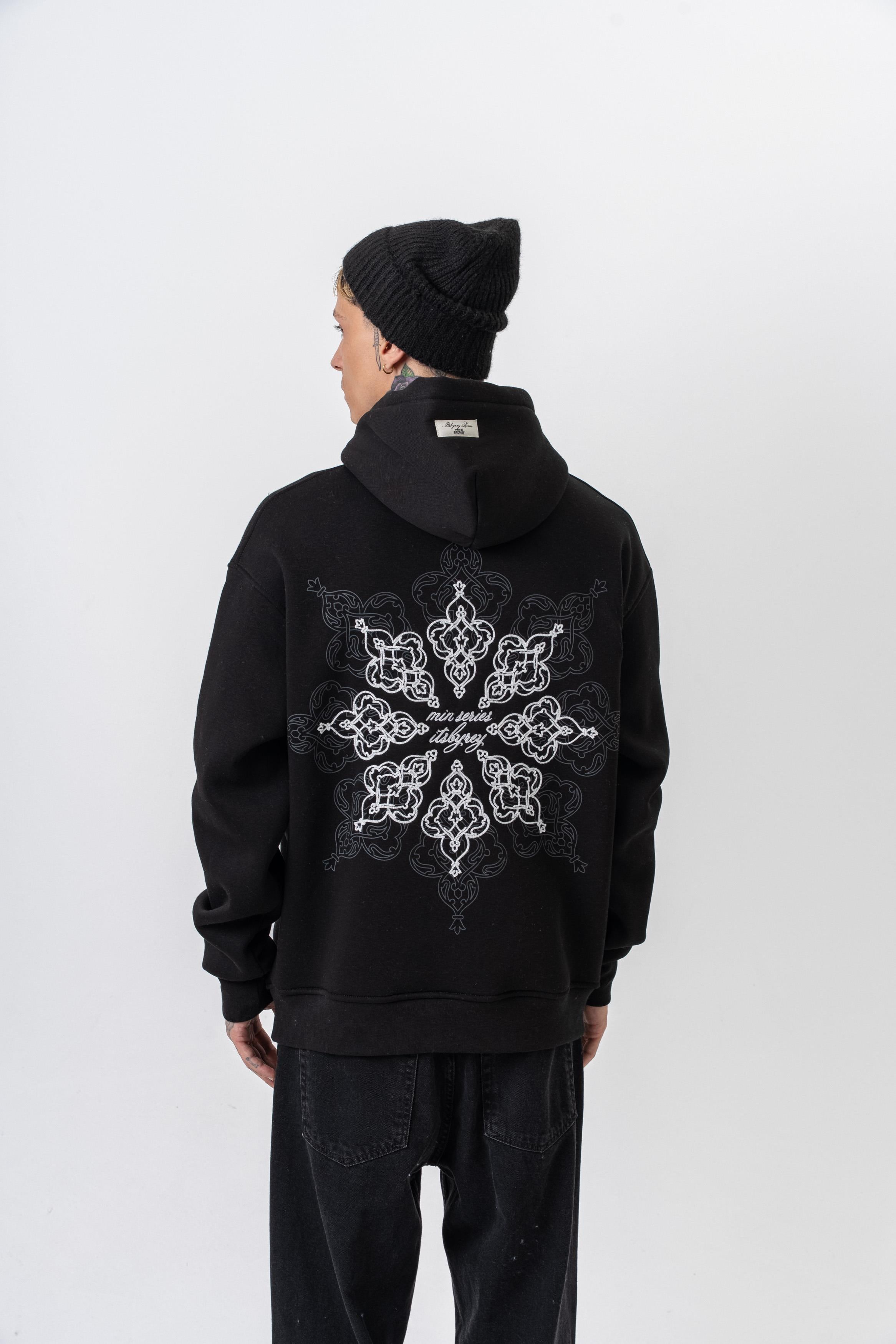 Erkek Itsbyzey Nakışlı Kapüşonlu Oversize Hoodie Siyah - 1