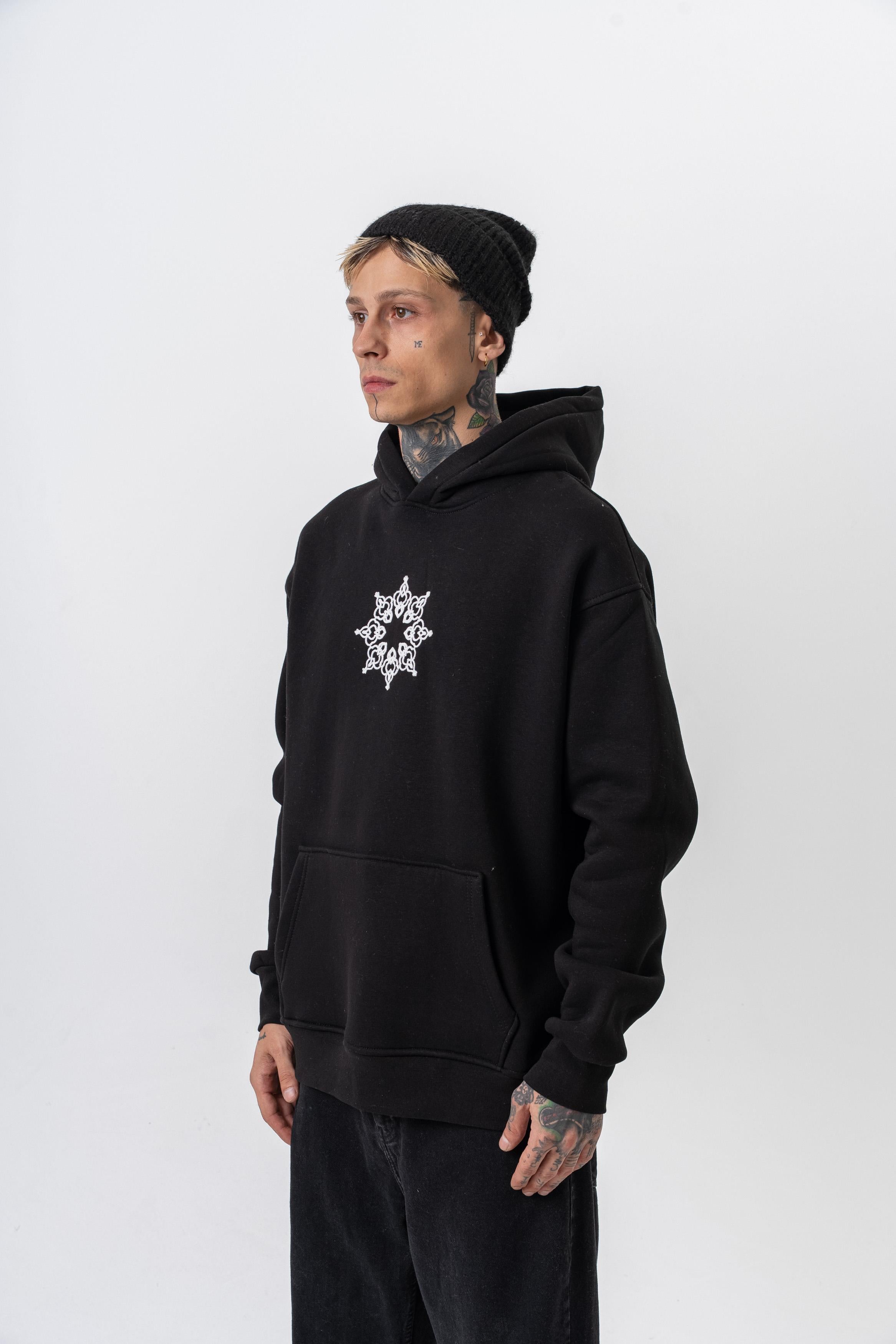 Erkek Itsbyzey Nakışlı Kapüşonlu Oversize Hoodie Siyah - 2