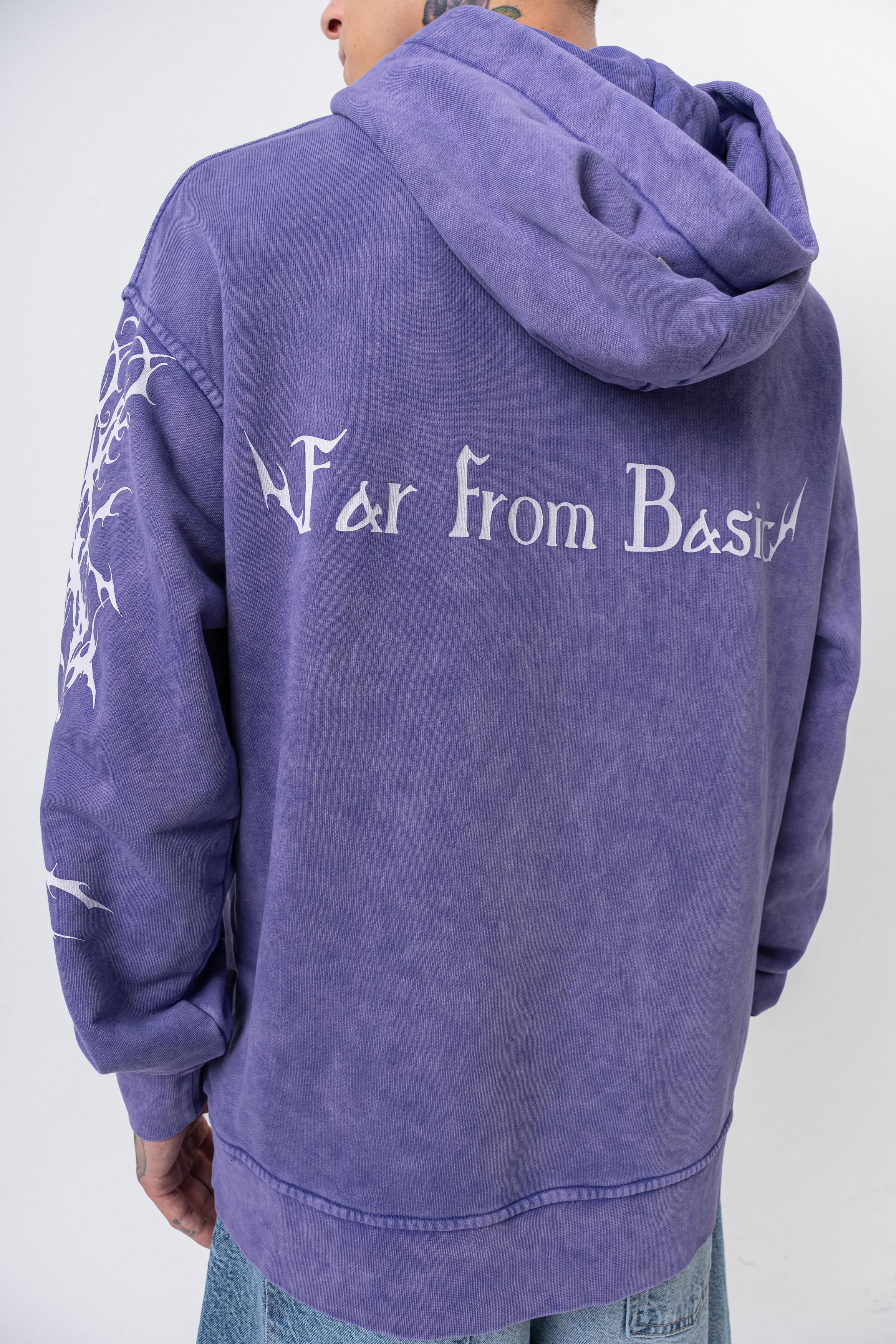 Erkek Far From Basic Baskılı Yıkamalı Kapüşonlu Oversize Hoodie Mor - 4
