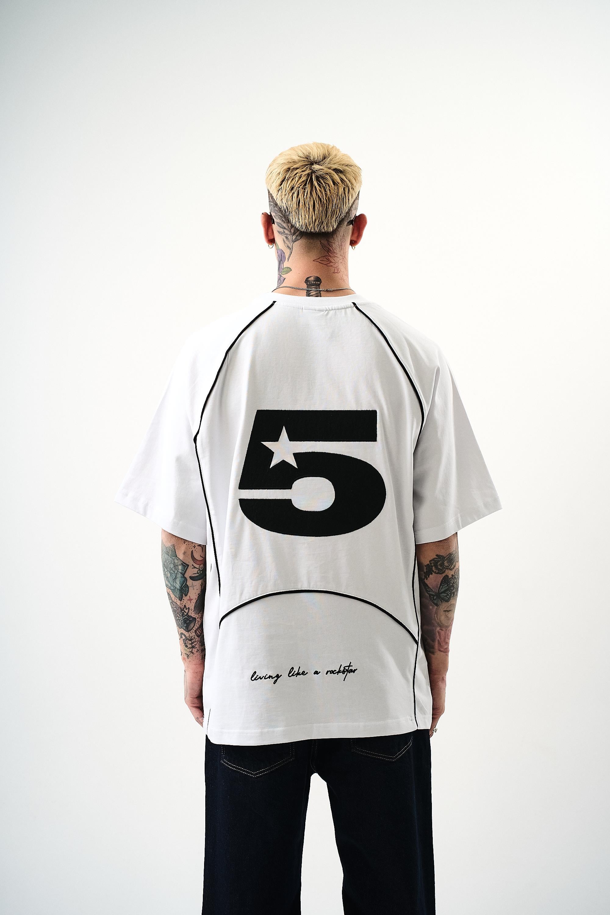 Erkek Swag Nakışlı Oversize T-Shirt Beyaz - 1