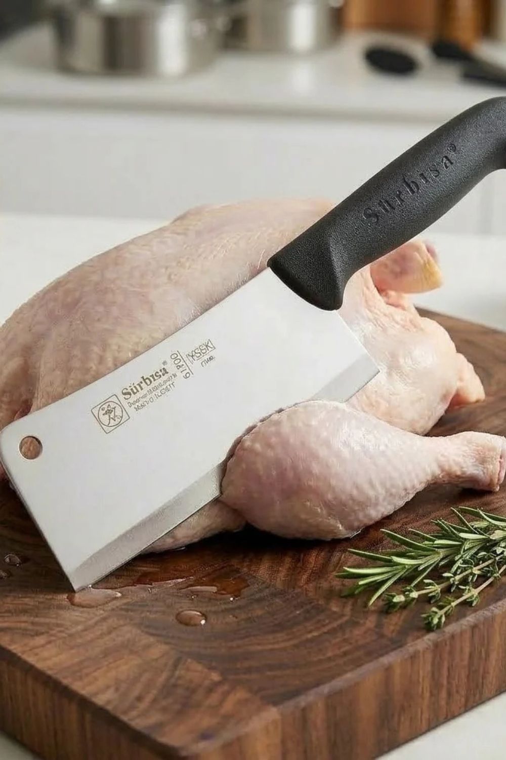 Sürmene Kurban Et Tavuk Kemik Kesim Satırı Mutfak Satır Bıçağı 38 Cm Profesyonel Çelik Sürbisa 61703 - 1