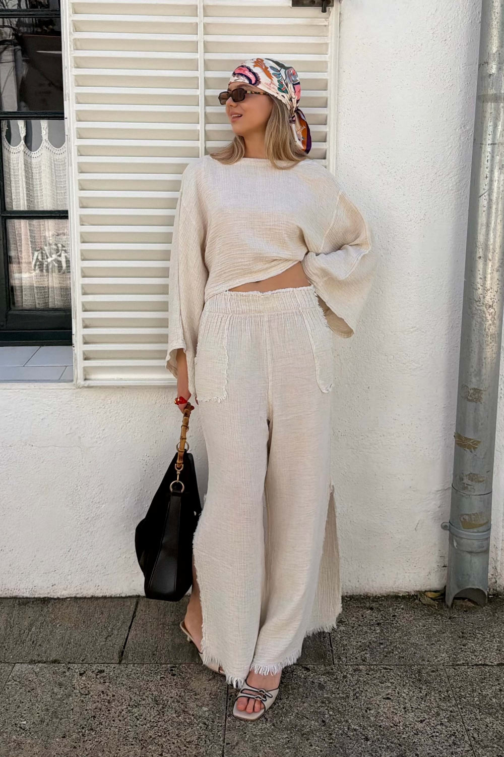 Crinkle Linen Yırtmaçlı Pantolon - 0