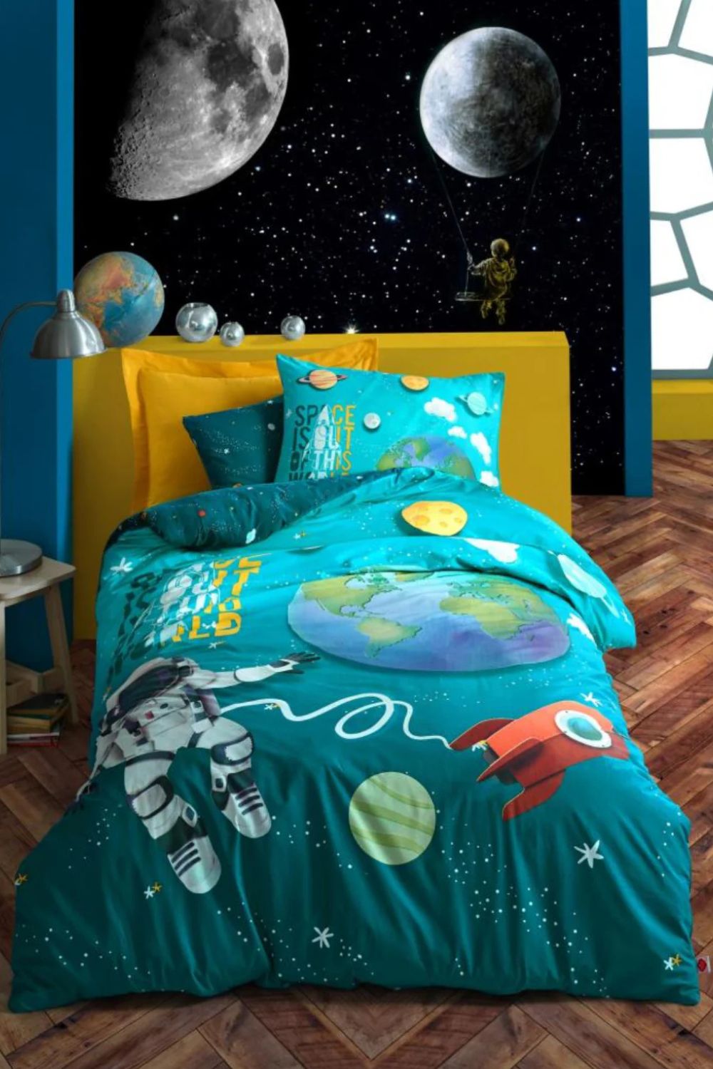 Junior Tek Kişilik Nevresim Takımı Little Astronaut Turkuaz - 0