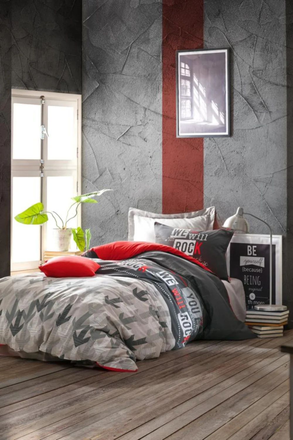 Genç Odası Tek Kişilik Nevresim Takımı Rock Kırmızı - 0