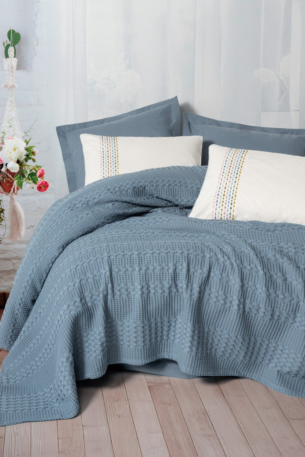 Aura Çift Kişilik Pike Takımı Pebble Indigo - 0