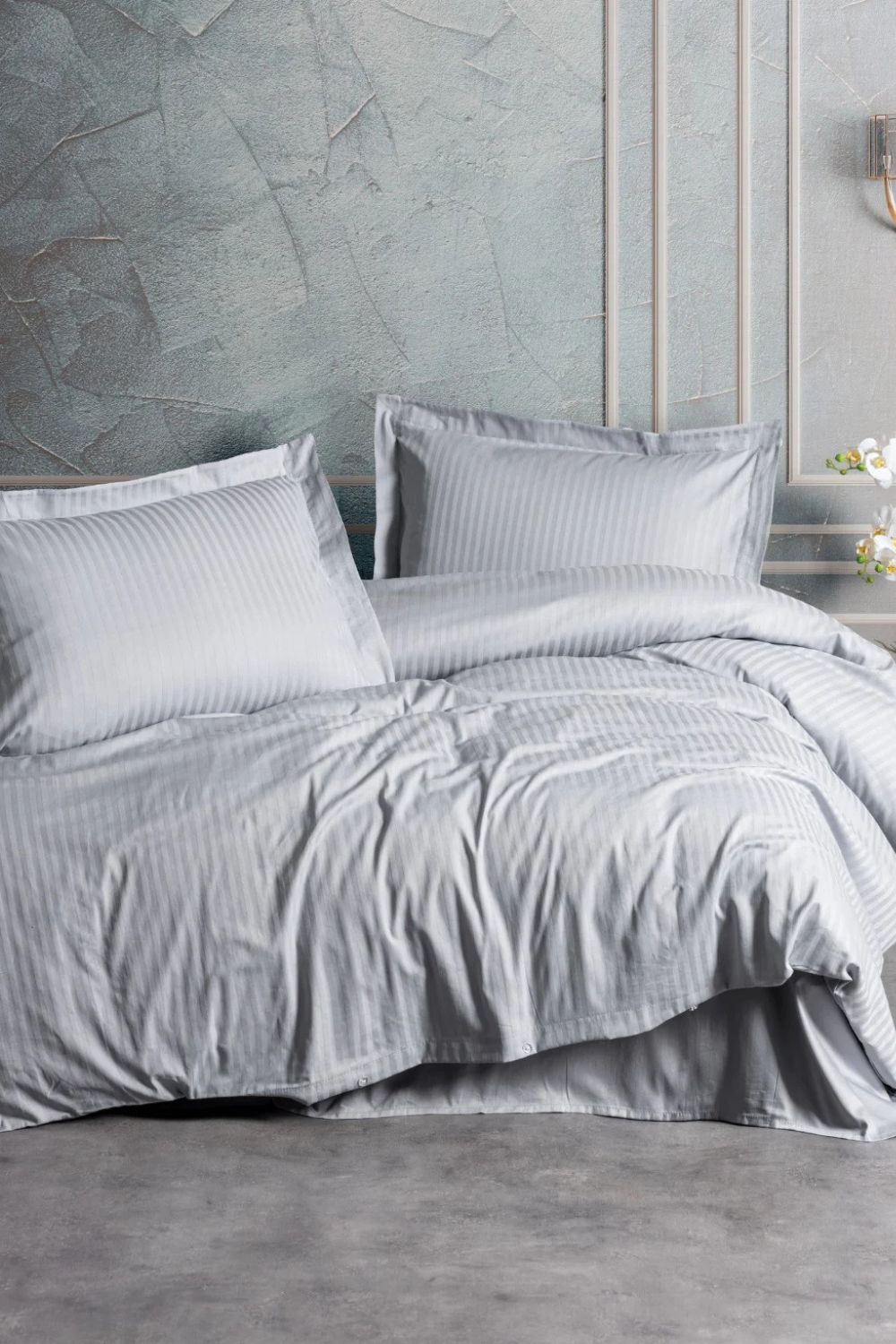 Elegant Stripe Saten Çift Kişilik Nevresim Takımı Gri - 1