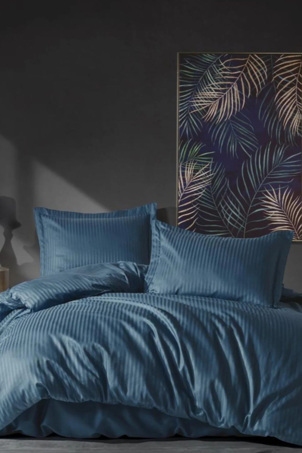 Elegant Stripe Saten Çift Kişilik Nevresim Takımı Mavi - 0