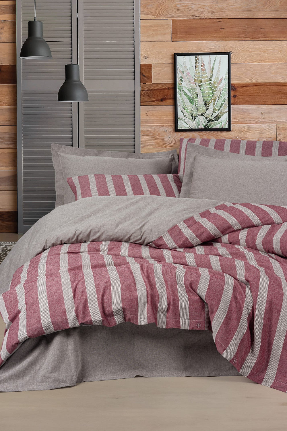 Ribbed Çift Kişilik Nevresim Takımı Bande Bordo - 0