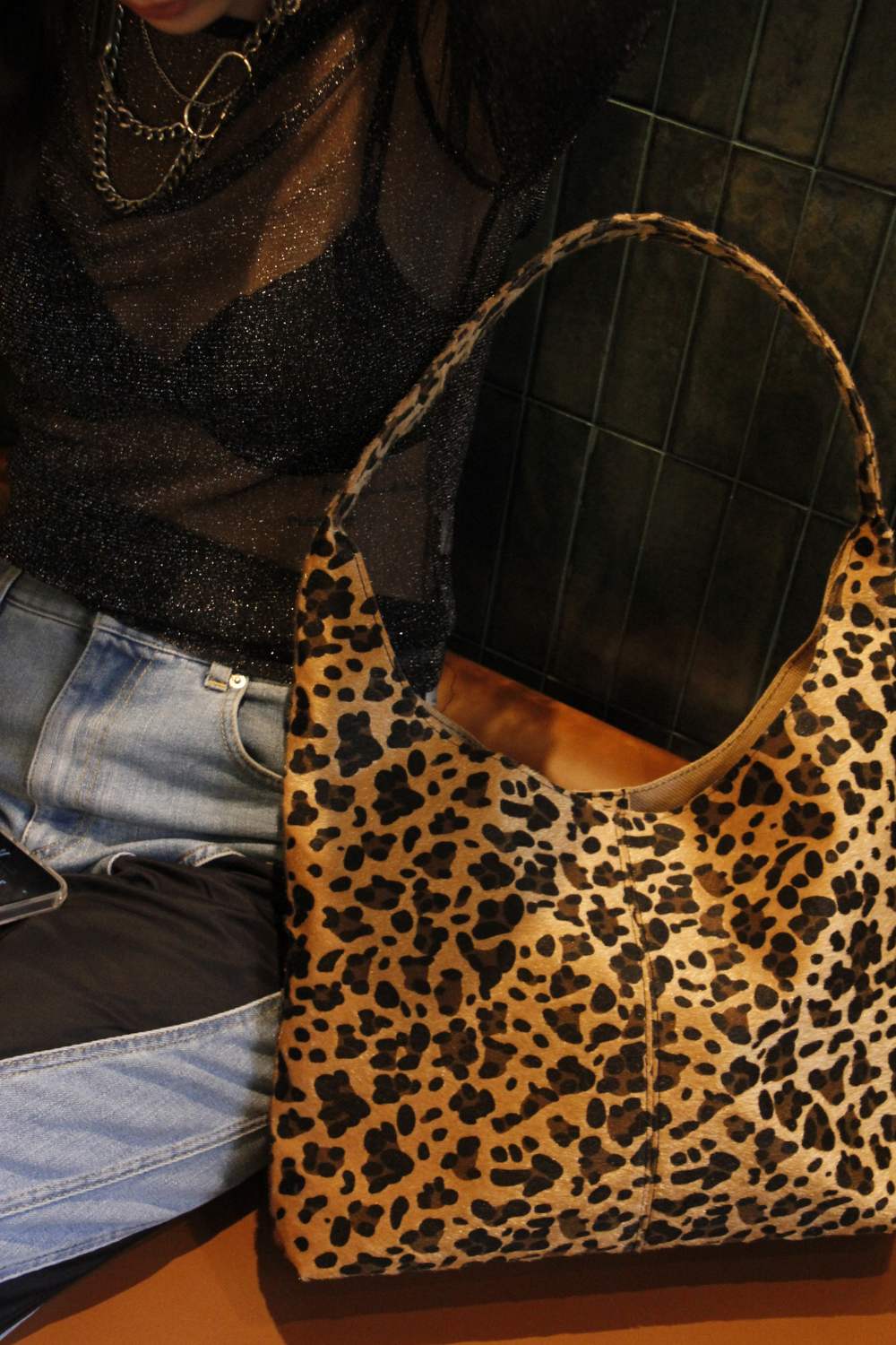 Coquette - Leopard, Leopar Desenli Omuz Çantası, Büyük Boy, Geniş Hacimli - 4