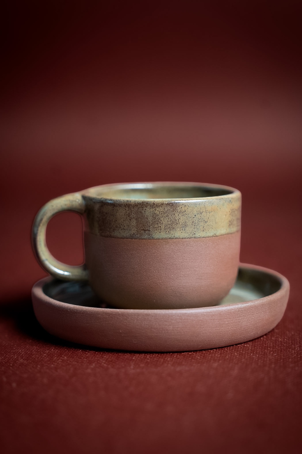 Ground Stoneware Fincan Seti – 2’Li – Haki & Terracotta - 0