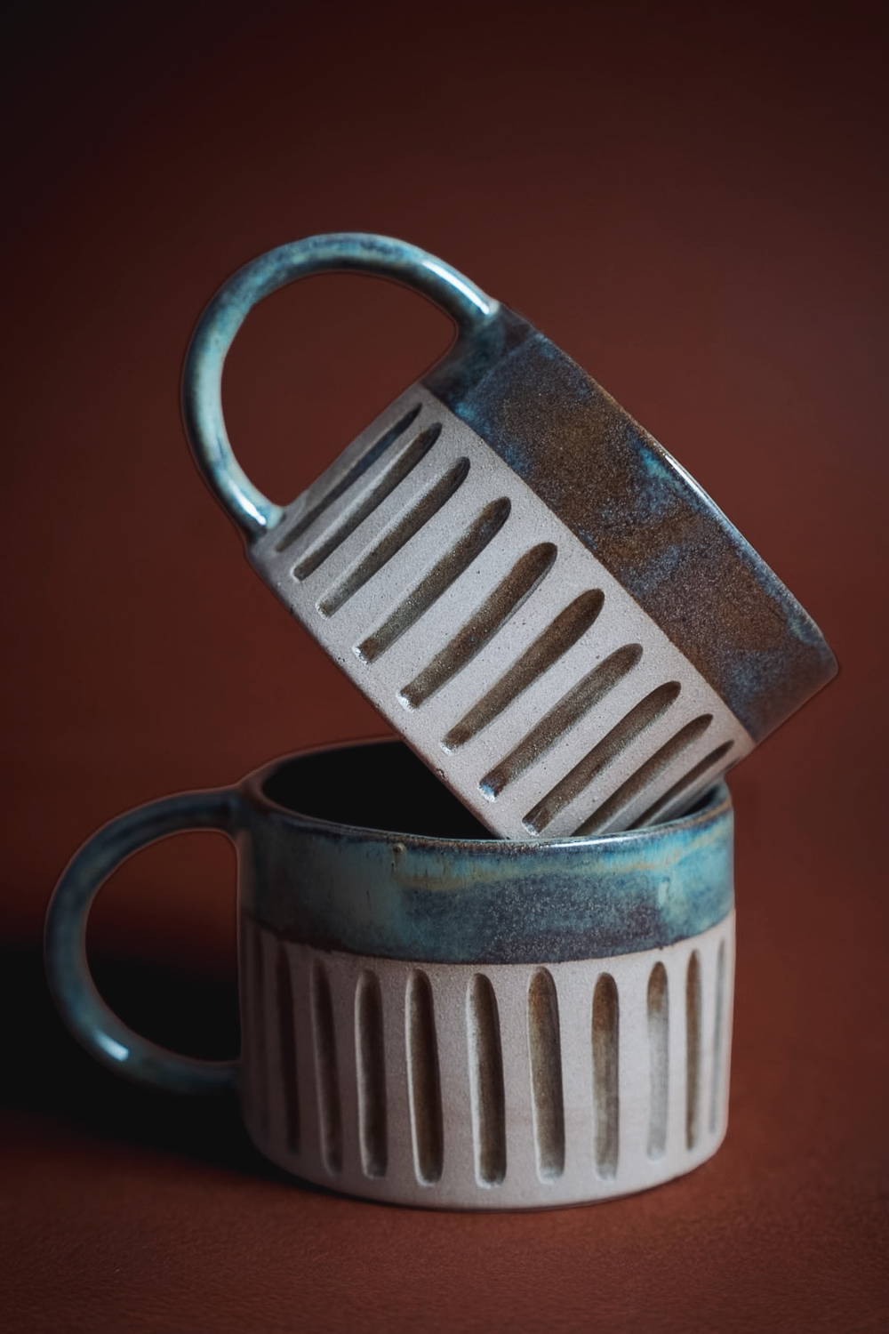 Mocha Stoneware Bardak – Gri & Haki– 2’Li Set - 0