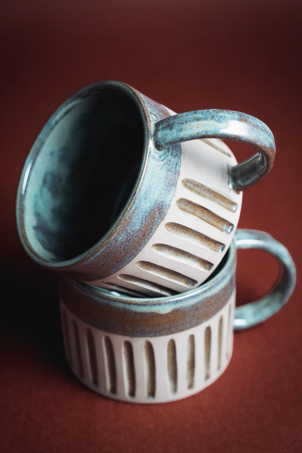 Mocha Stoneware Bardak – Gri & Haki– 2’Li Set - 2