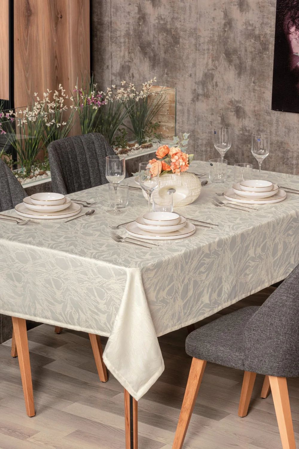 Jakarlı Dertsiz Masa Örtüsü Lavinia Krem 155x220 - 0