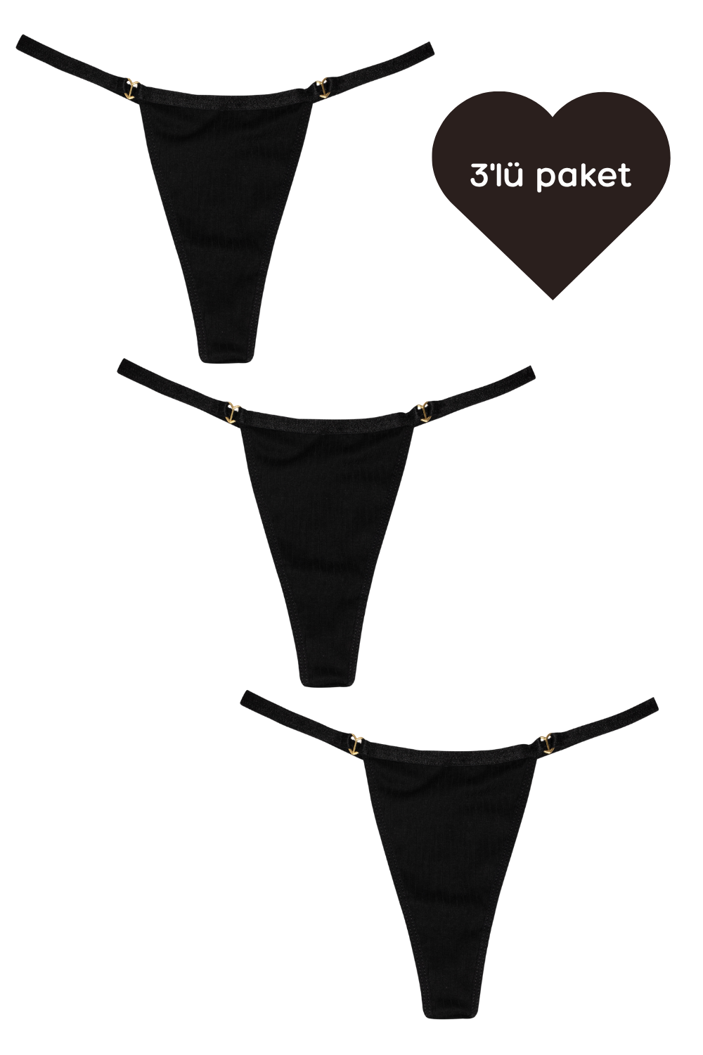 Love V-String - 3'lü Paket - Siyah - 0