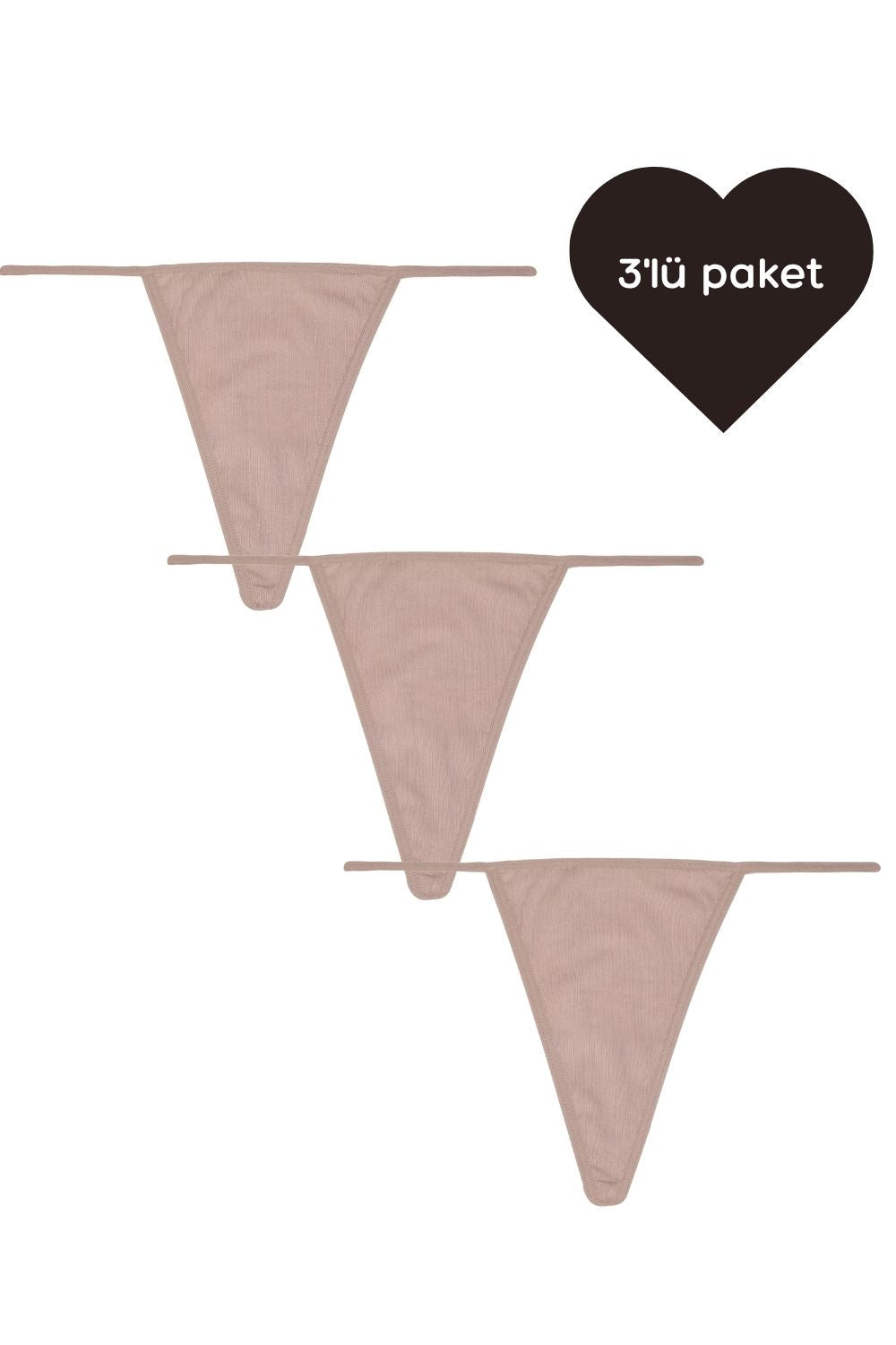 G-String 3'lü Paket - Pudra - 0