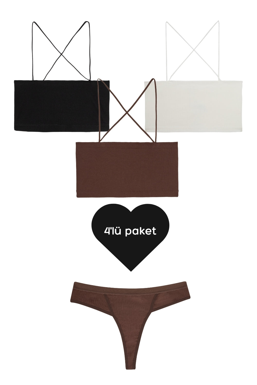 Grabme The Core 4 Paket – 3 Spagetti Askı Bralet & Spor Tanga - 0