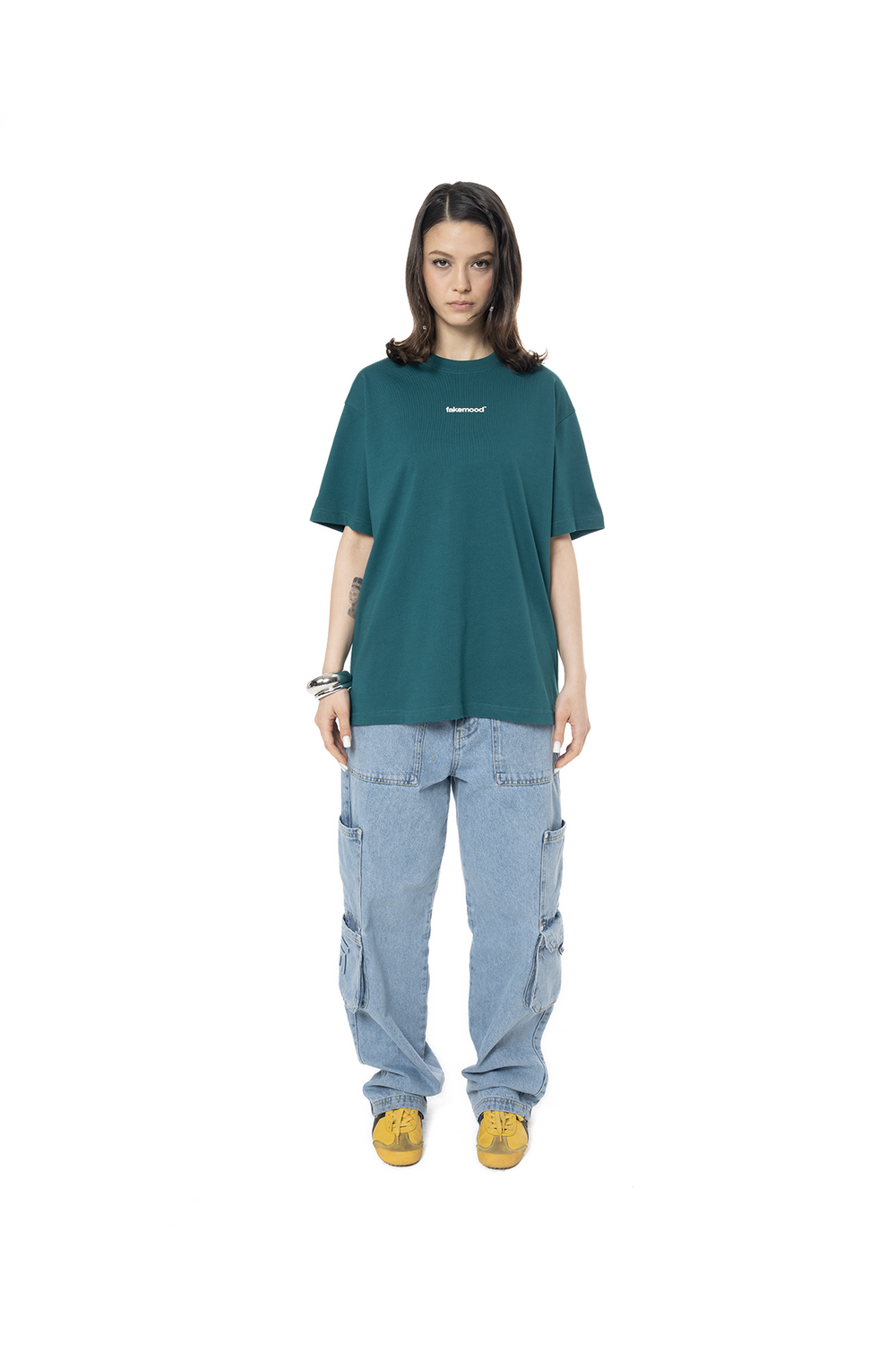 Kadın Oversize Basic Baskılı Tişört - Yeşil - 4