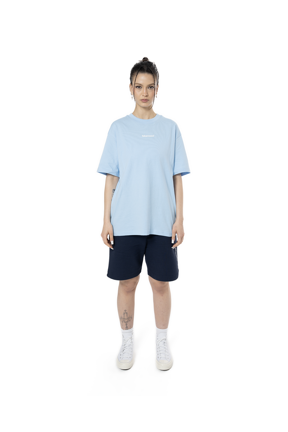 Kadın Oversize Basic Baskılı Tişört - Açık Mavi - 0