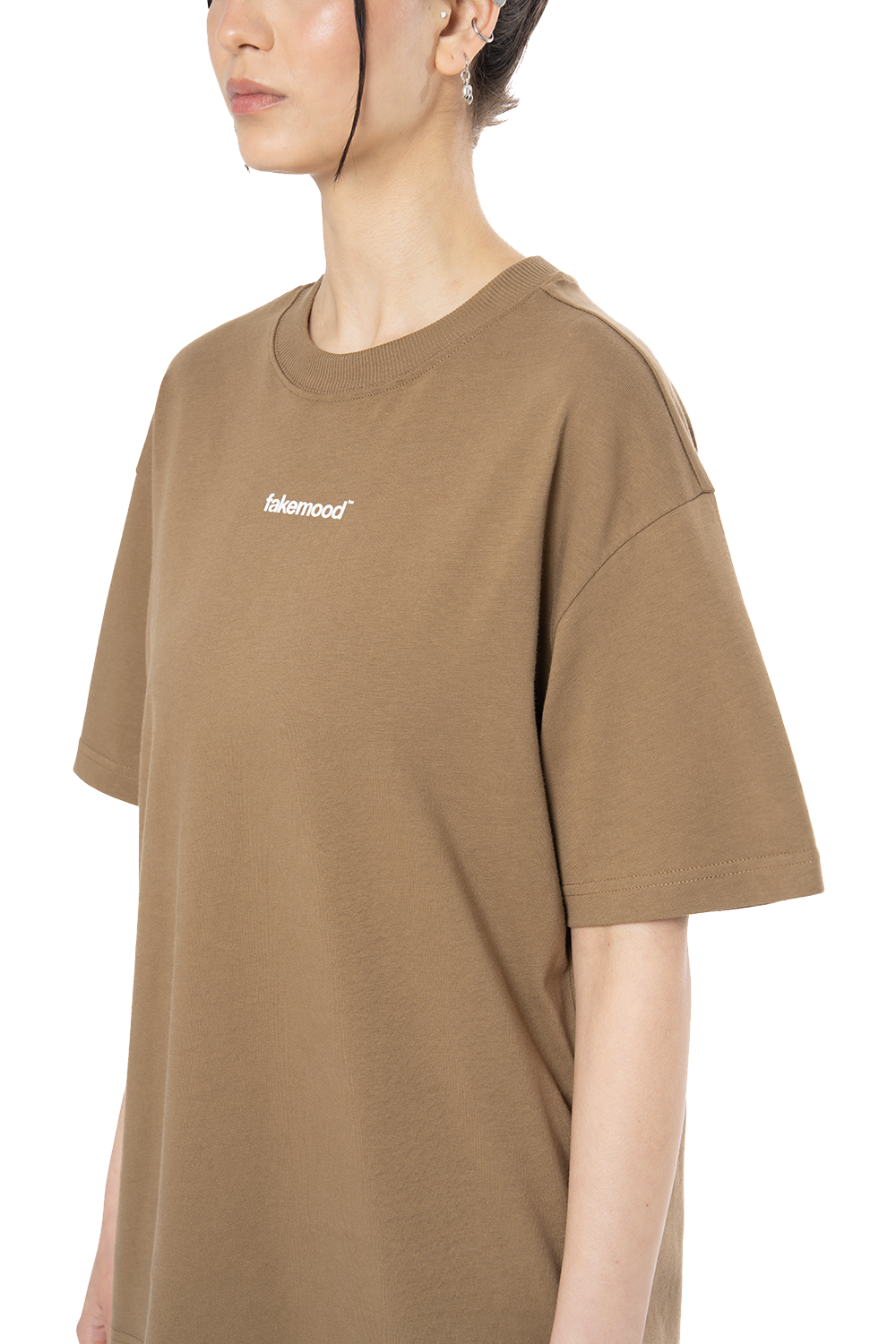 Kadın Oversize Basic Baskılı Tişört - Kahverengi - 2