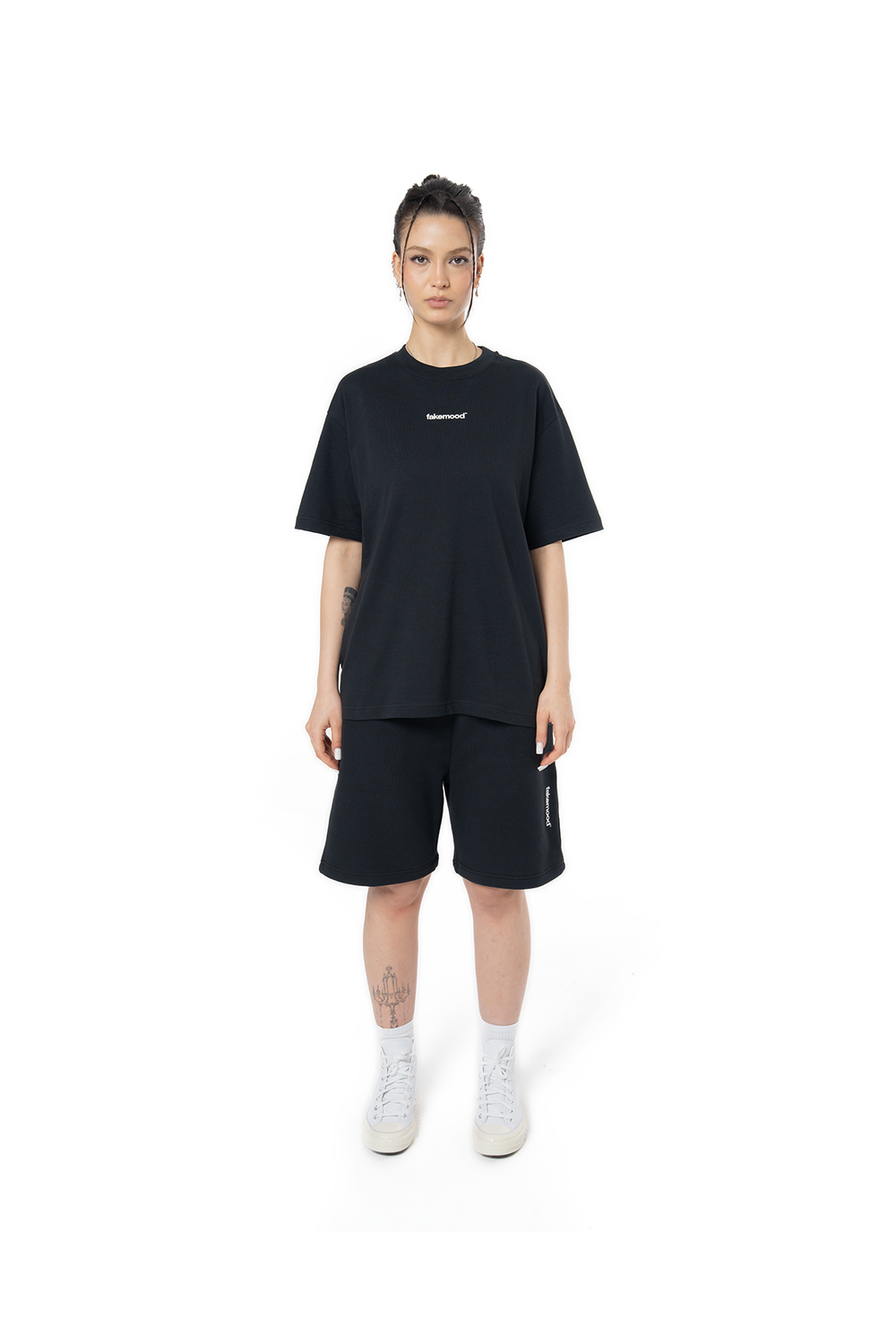 Kadın Oversize Basic Baskılı Tişört - Siyah - 0
