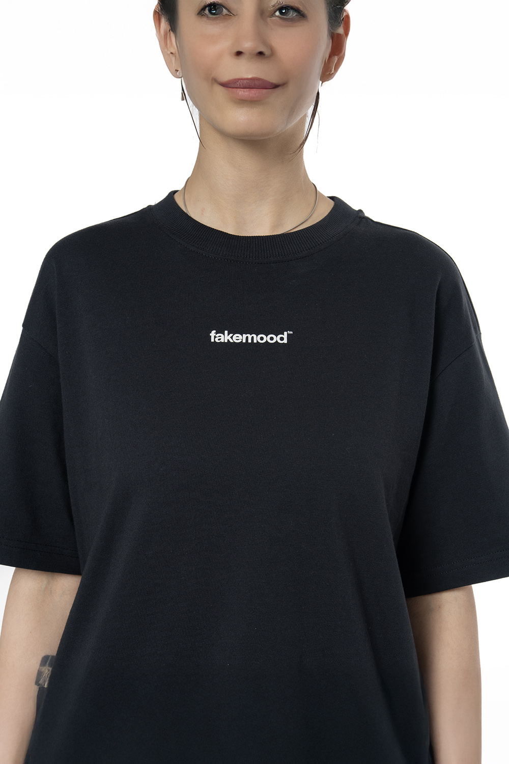 Kadın Oversize Basic Baskılı Tişört - Siyah - 3
