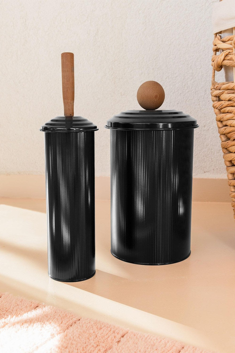 Stripe Çöp Kovası Ve Tuvalet Fırçası Banyo Seti, Siyah - 2