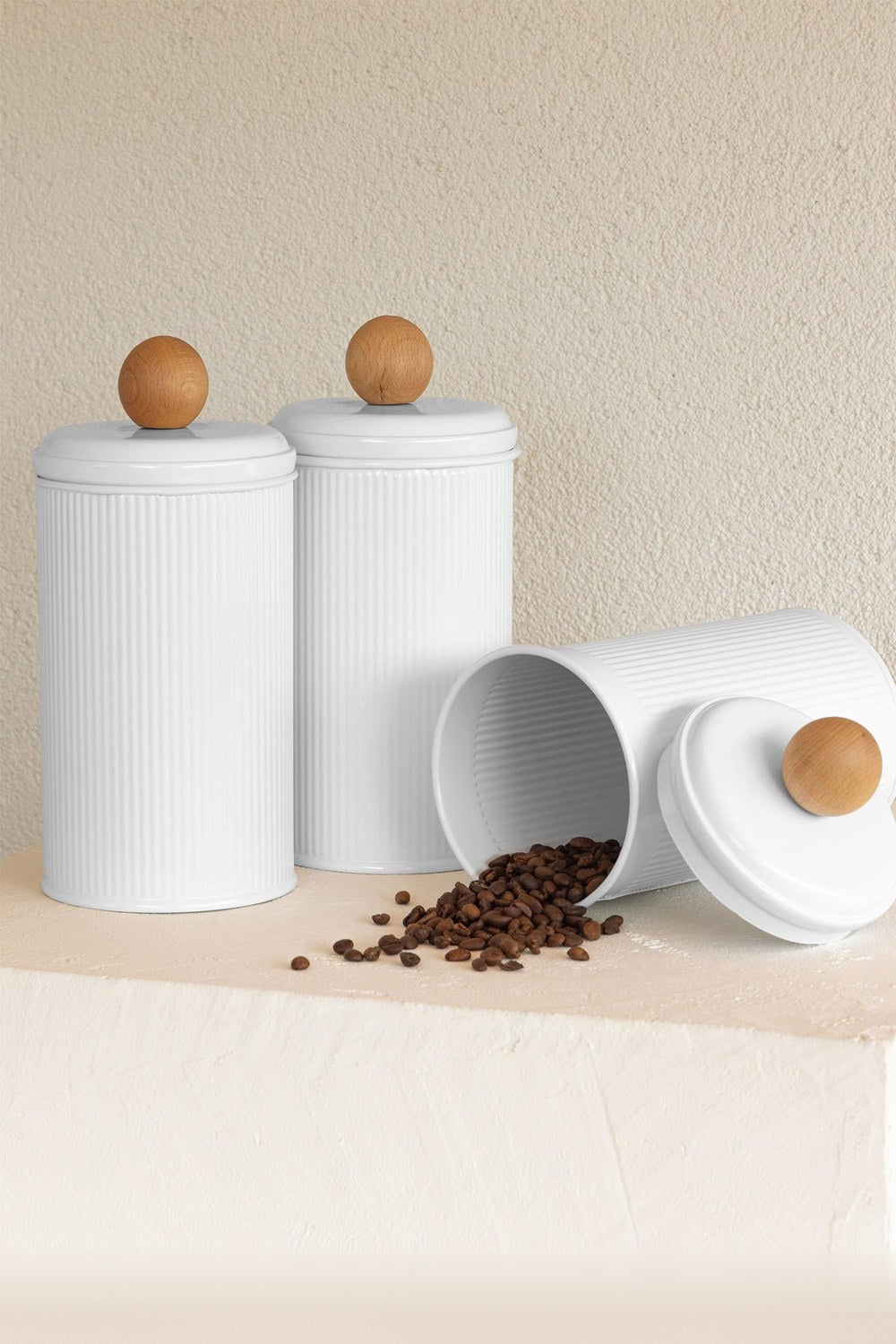 Stripe Çay Kahve Şeker Kavanozu, Beyaz, 1,20 Lt, 3'lü Set - 1