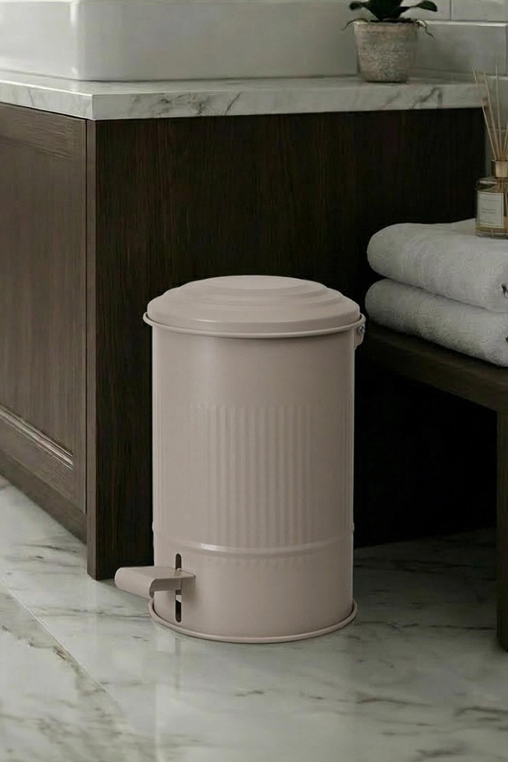 Stripe Mutfak Ve Banyo Çöp Kovası, Bej, 5 Lt - 1