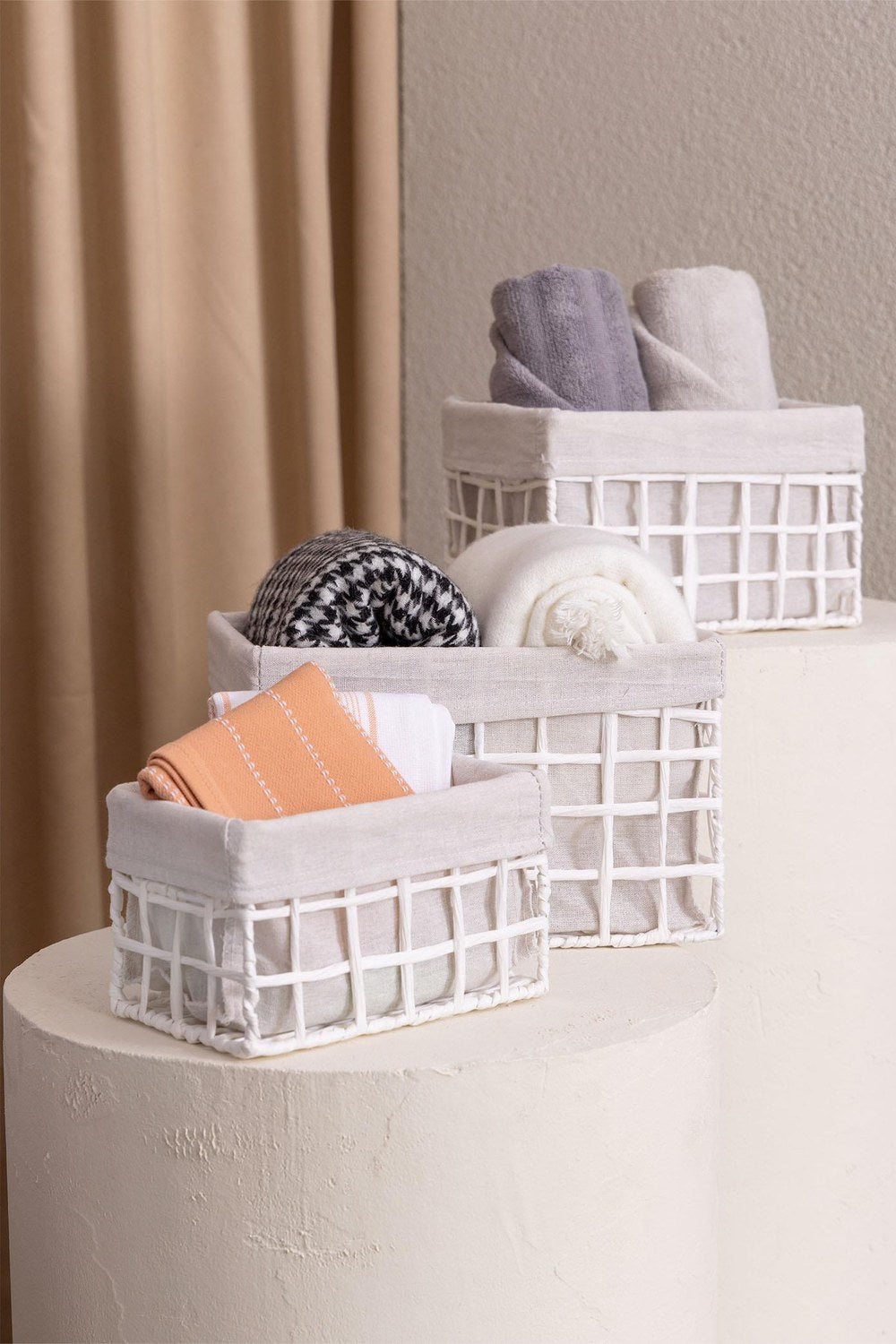 Braid Hasır Organizer Sepet, Beyaz, 26 × 18 × 16 Cm - 1