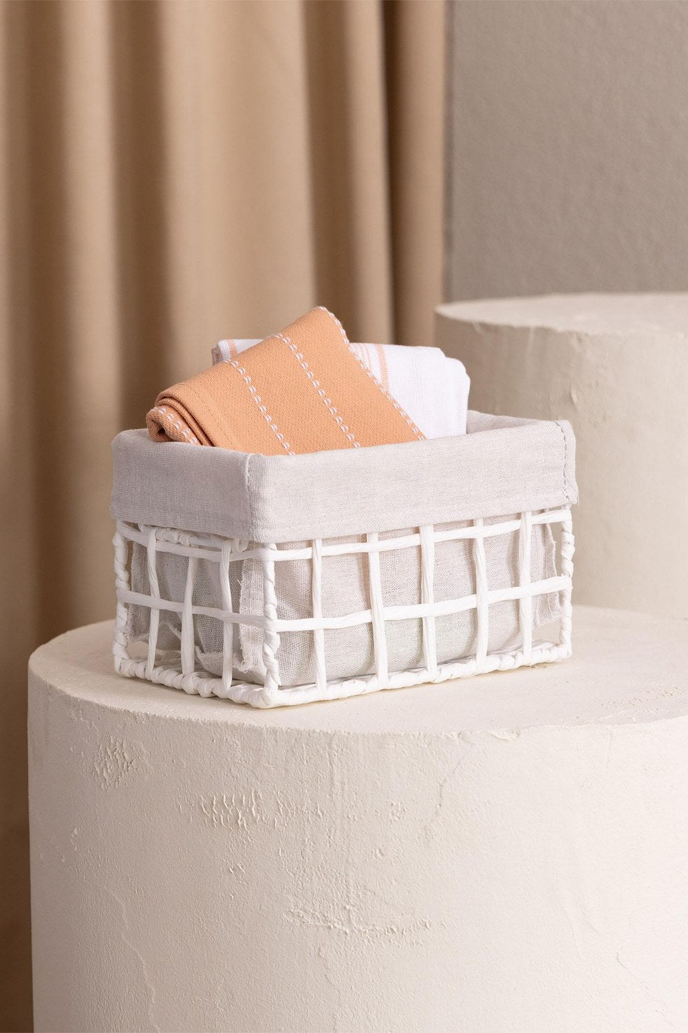 Braid Hasır Organizer Sepet, Beyaz, 22 × 14 × 13 Cm - 0