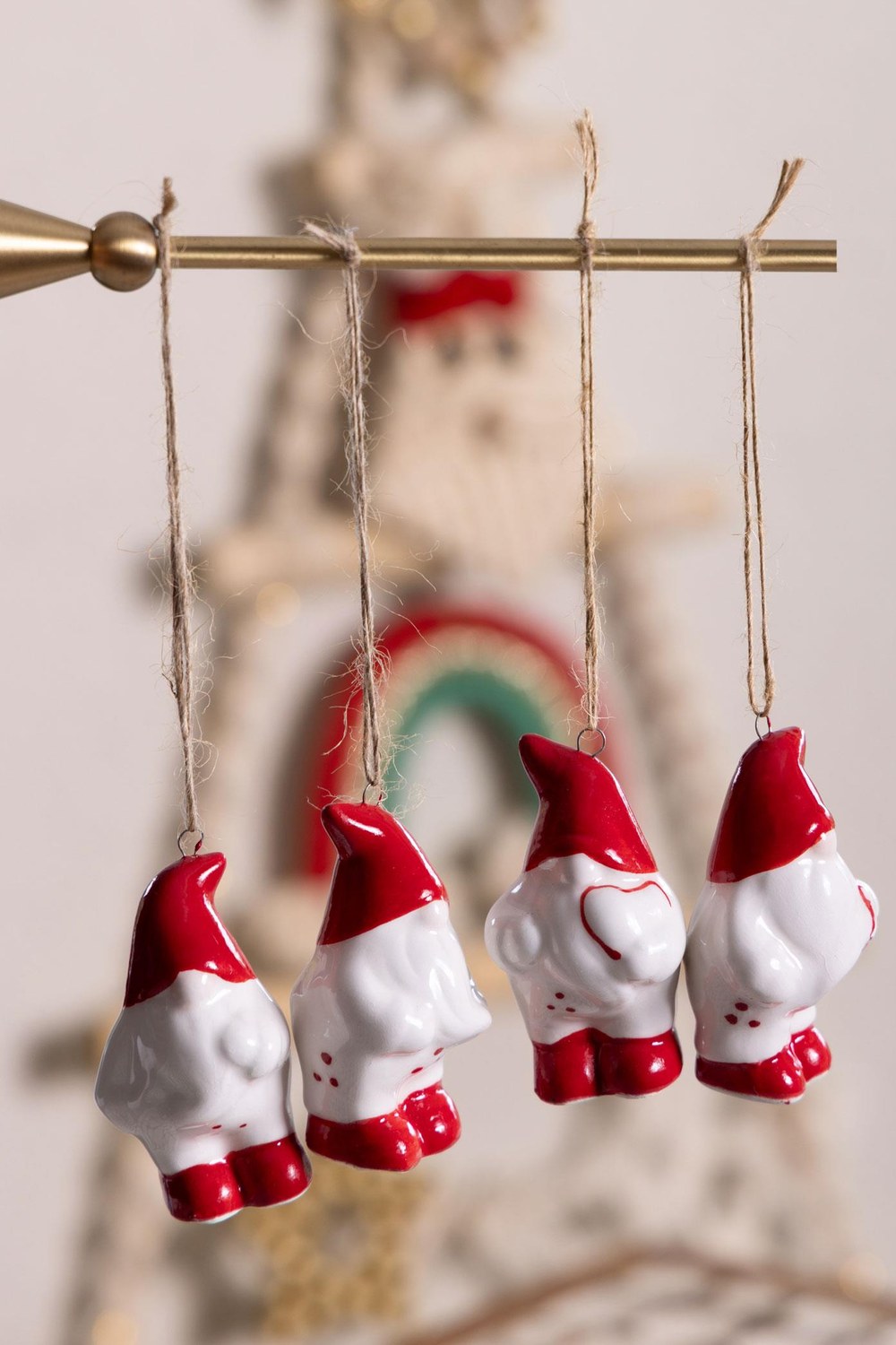 Dekoratif Askılı Biblo 4'lü Set, Kırmızı Beyaz, 4 × 4 × 7 Cm - 2