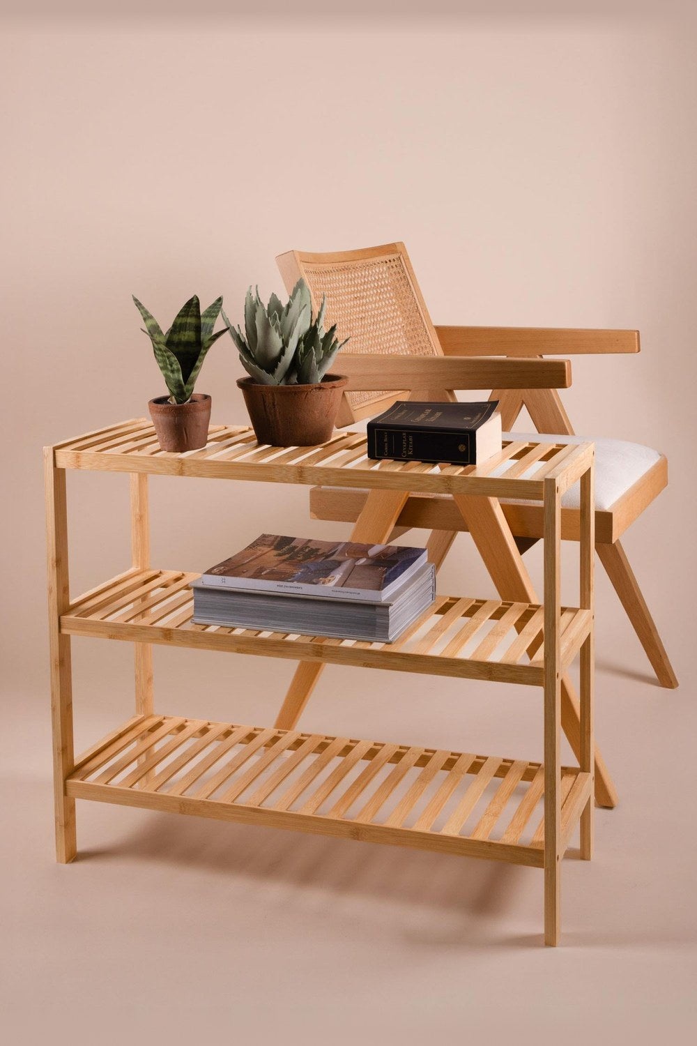 Bambu 3 Katlı Düzenleyici Dolap Raf Ayakkabılık, 70 × 59 × 26 Cm - 0