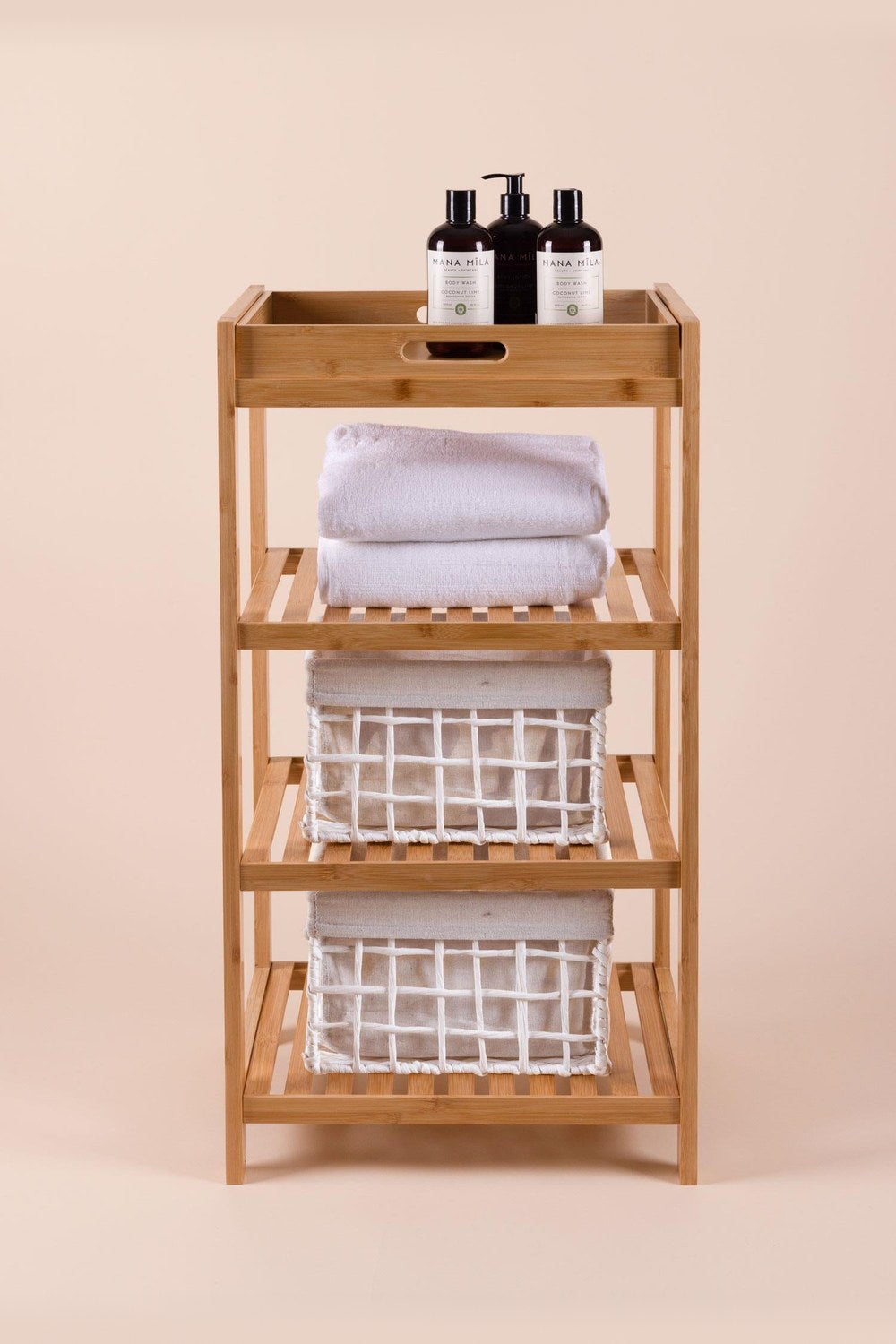 Bambu 4 Katlı Tepsili Düzenleyici Dolap Raf, 75 × 40 × 30 Cm - 0