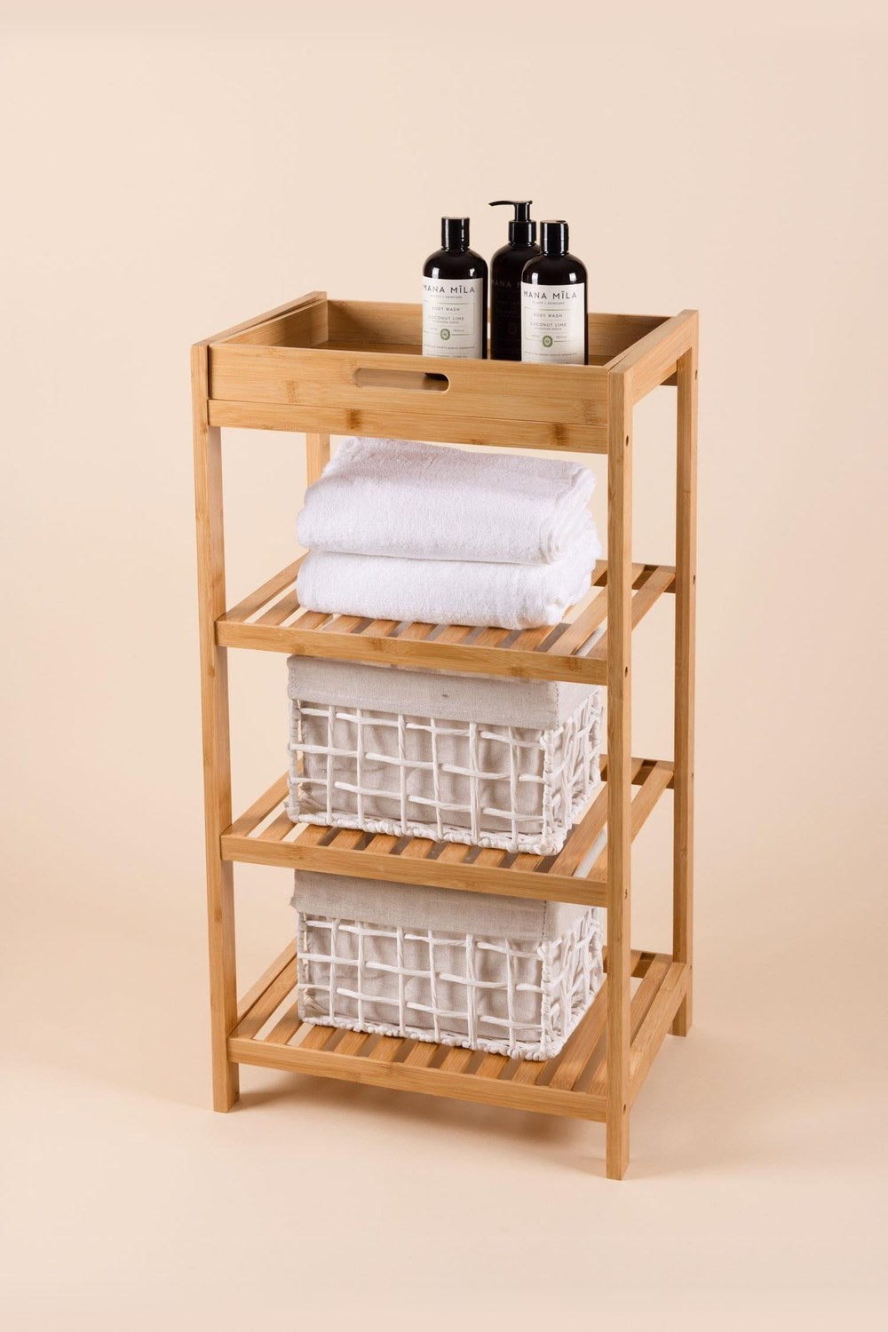 Bambu 4 Katlı Tepsili Düzenleyici Dolap Raf, 75 × 40 × 30 Cm - 1