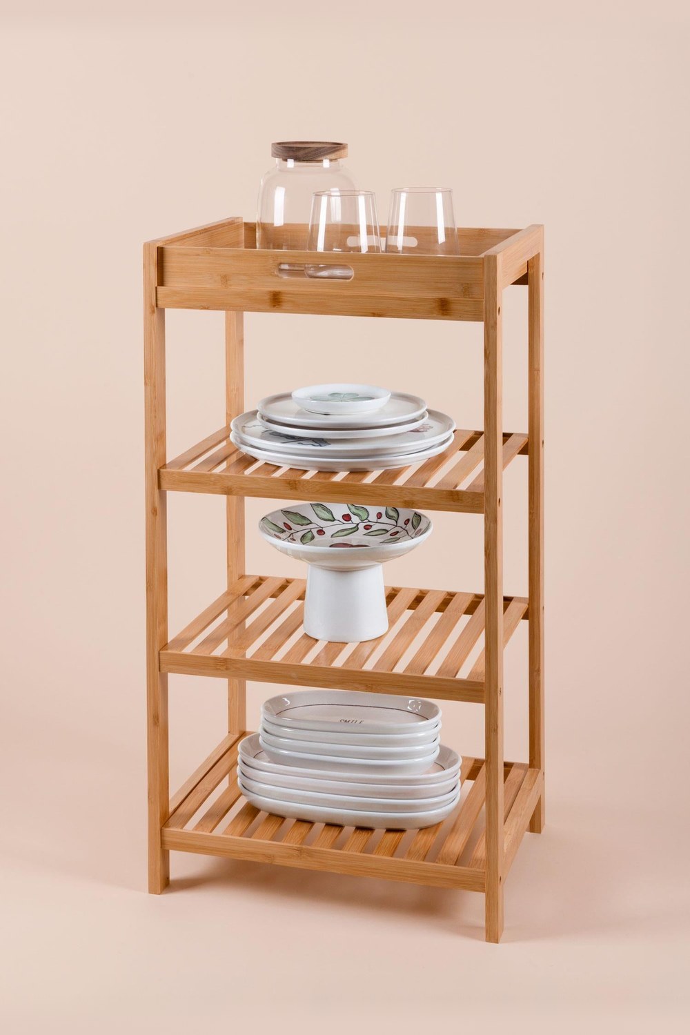 Bambu 4 Katlı Tepsili Düzenleyici Dolap Raf, 75 × 40 × 30 Cm - 3