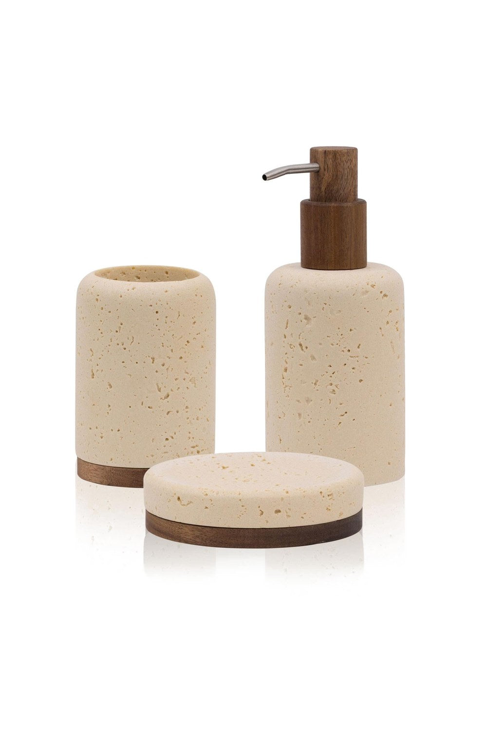 Travertine Banyo Seti, Bej, 3 Parça - 0