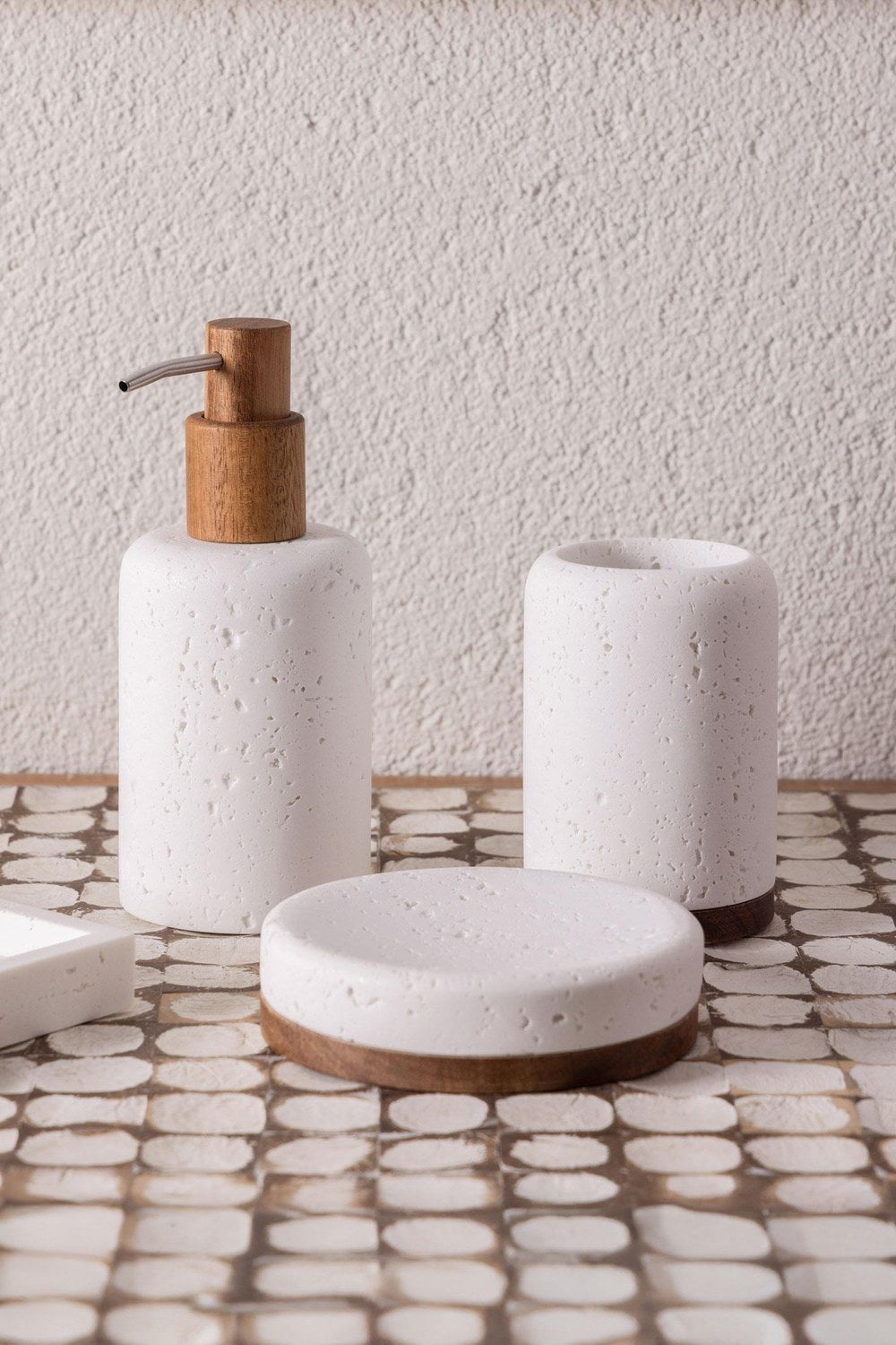 Travertine Banyo Seti, Beyaz, 3 Parça - 0