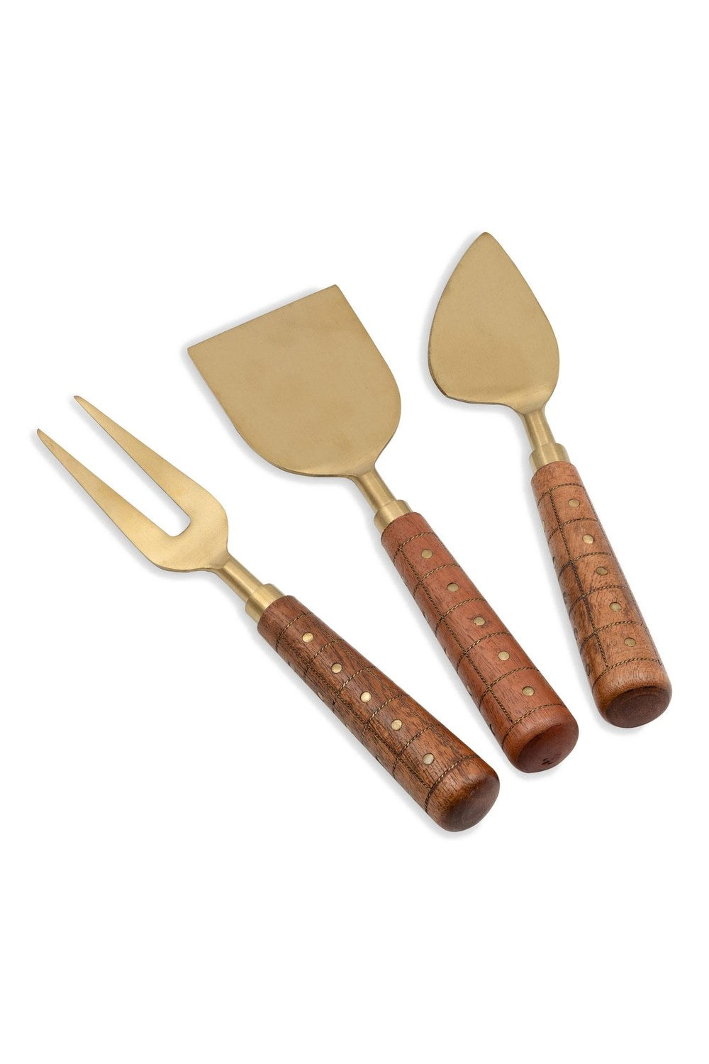 Wood Peynir Servis Takımı, Mat Gold - Doğal Ahşap, 3 Parça - 3