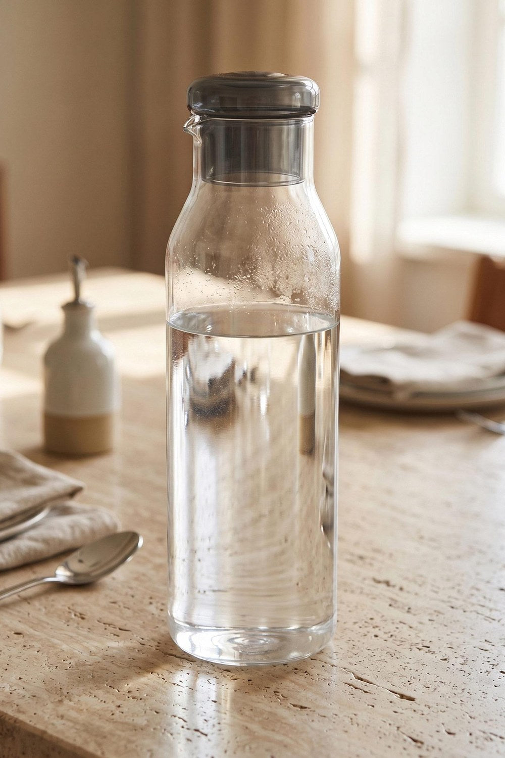Gri Kapaklı Cam Şişe / Sürahi, 950 Ml, 9 × 28 Cm - 0